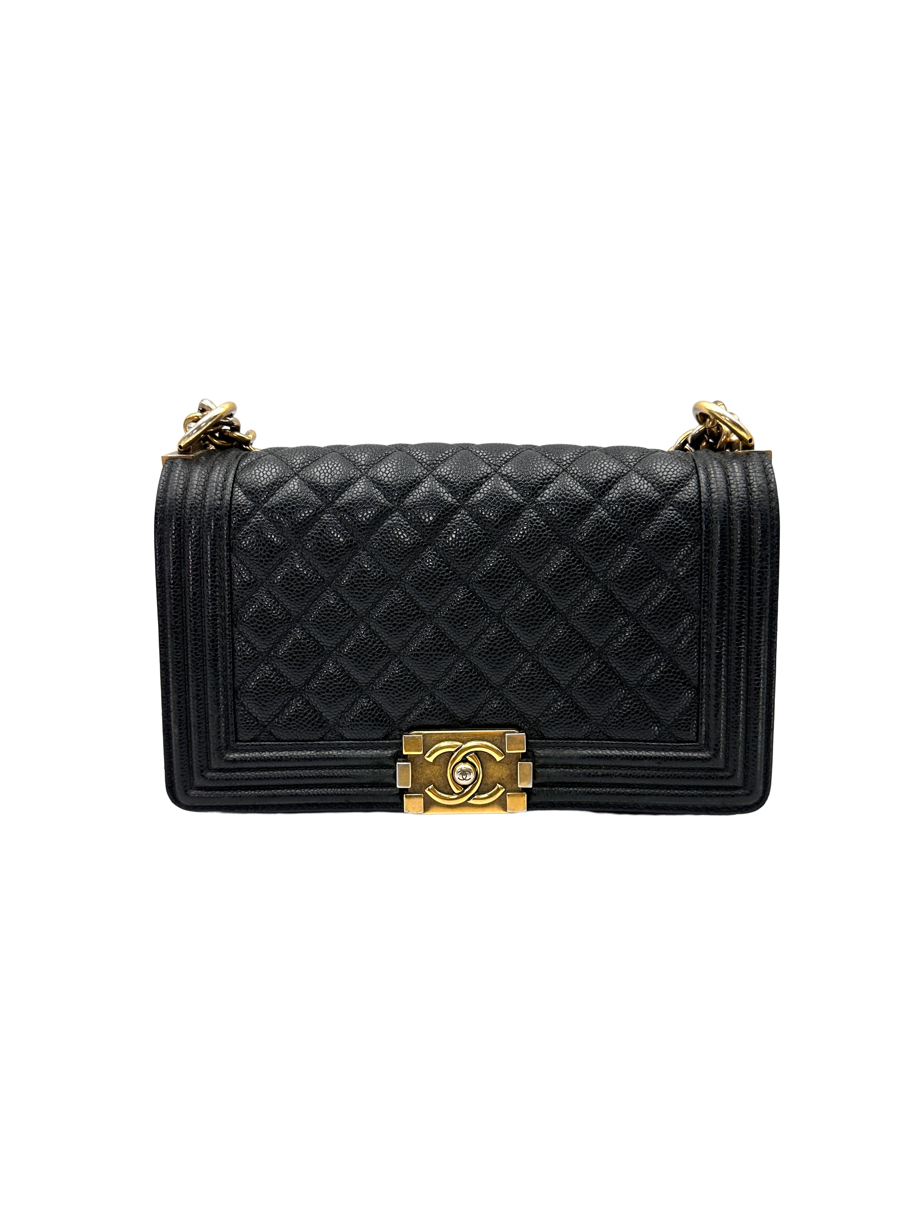 Chanel LeBoy Black Quilted Leather Medium Size Flap Bag With Gold Buckle(20***69) CC2365