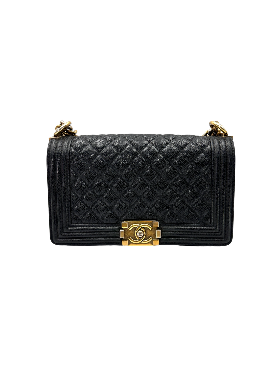 Chanel LeBoy Black Quilted Leather Medium Size Flap Bag With Gold Buckle(20***69) CC2365