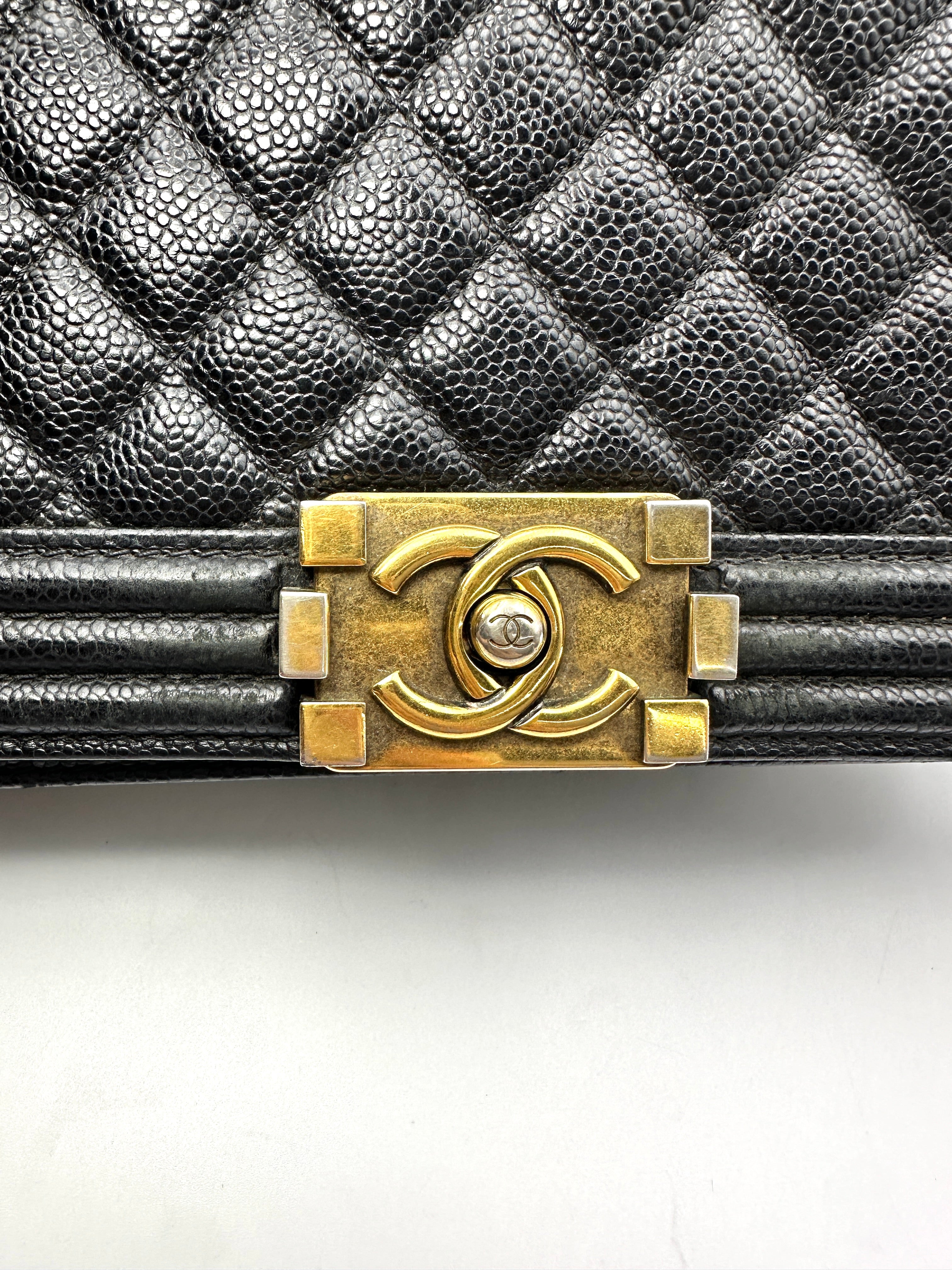 Chanel LeBoy Black Quilted Leather Medium Size Flap Bag With Gold Buckle(20***69) CC2365