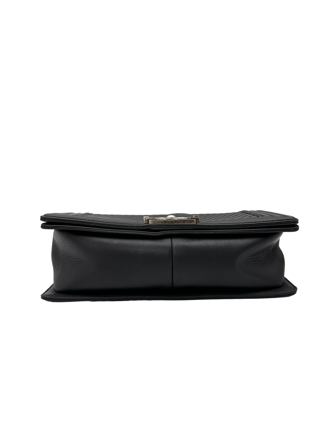 Chanel LeBoy Black Chevron Quilted Lambskin Flap Bag With Silver Buckle(19***14) CC2361