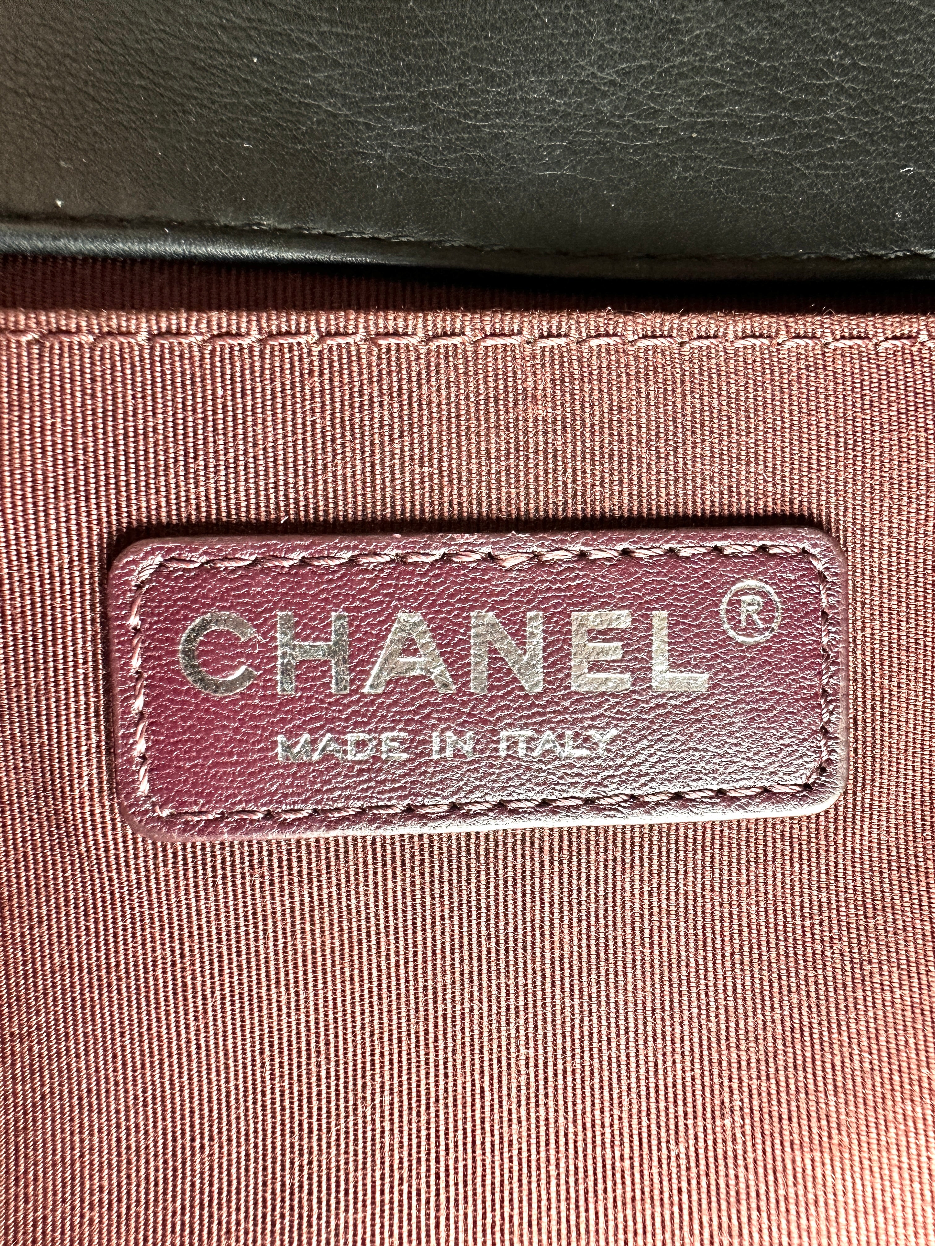 Chanel LeBoy Black Chevron Quilted Lambskin Flap Bag With Silver Buckle(19***14) CC2361