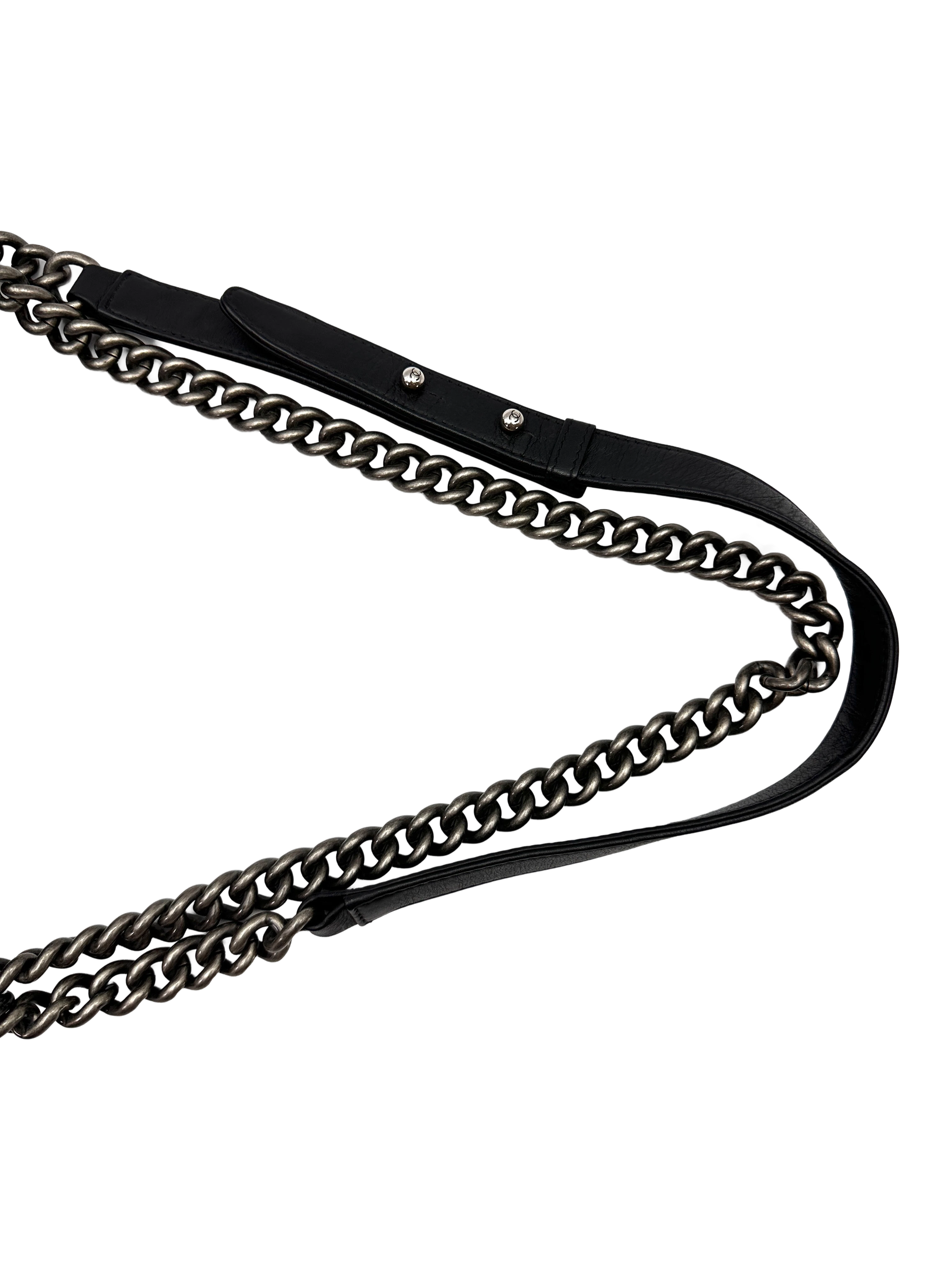 Chanel LeBoy Black Chevron Quilted Lambskin Flap Bag With Silver Buckle(19***14) CC2361