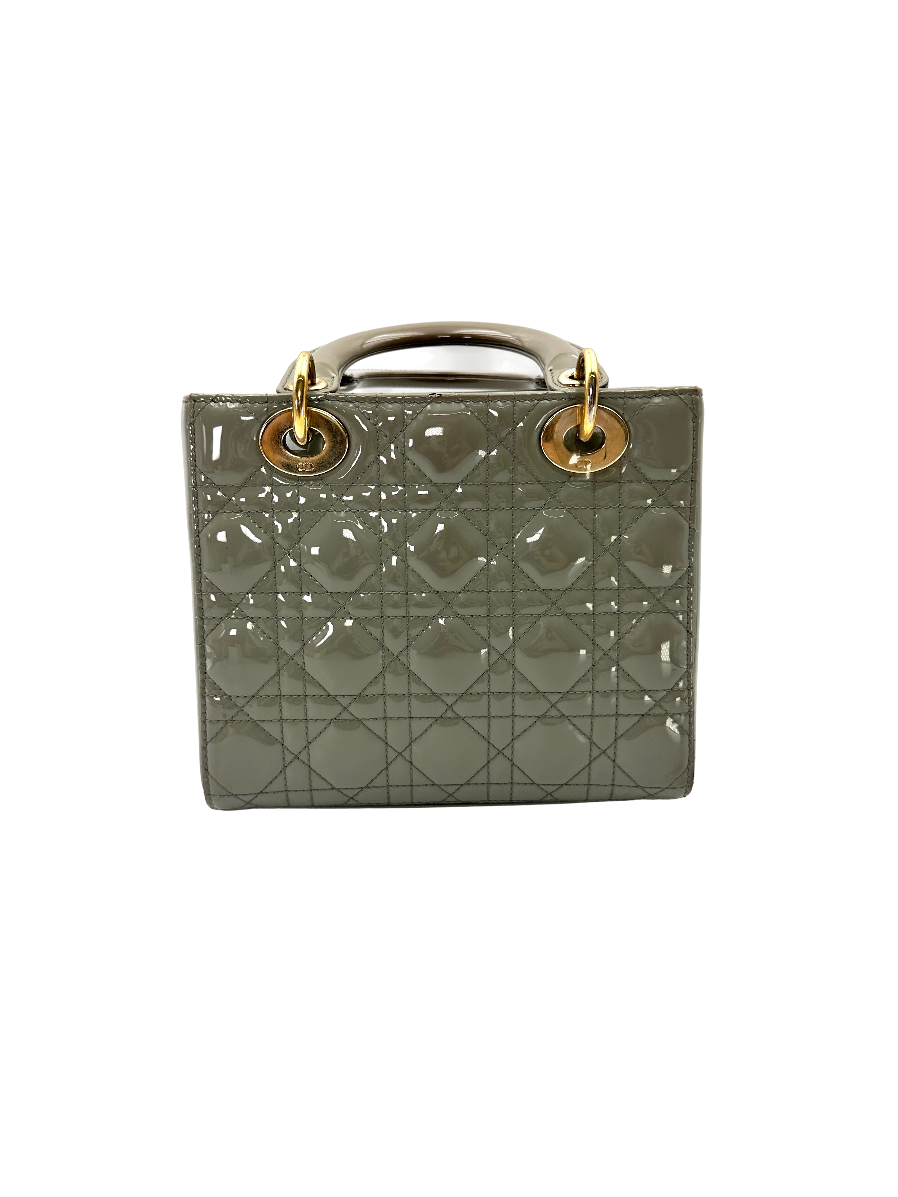 Christian Dior Lady Dior Grey Cannage Patent Leather Handle Bag DR844