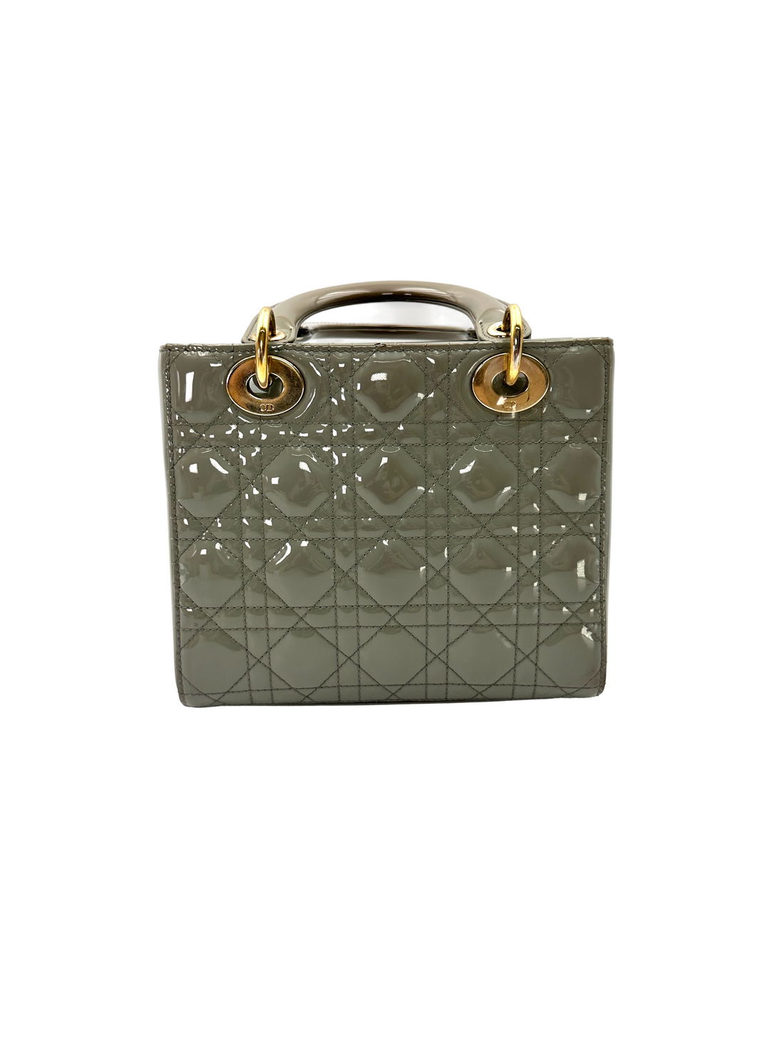 Christian Dior Lady Dior Grey Cannage Patent Leather Handle Bag DR844