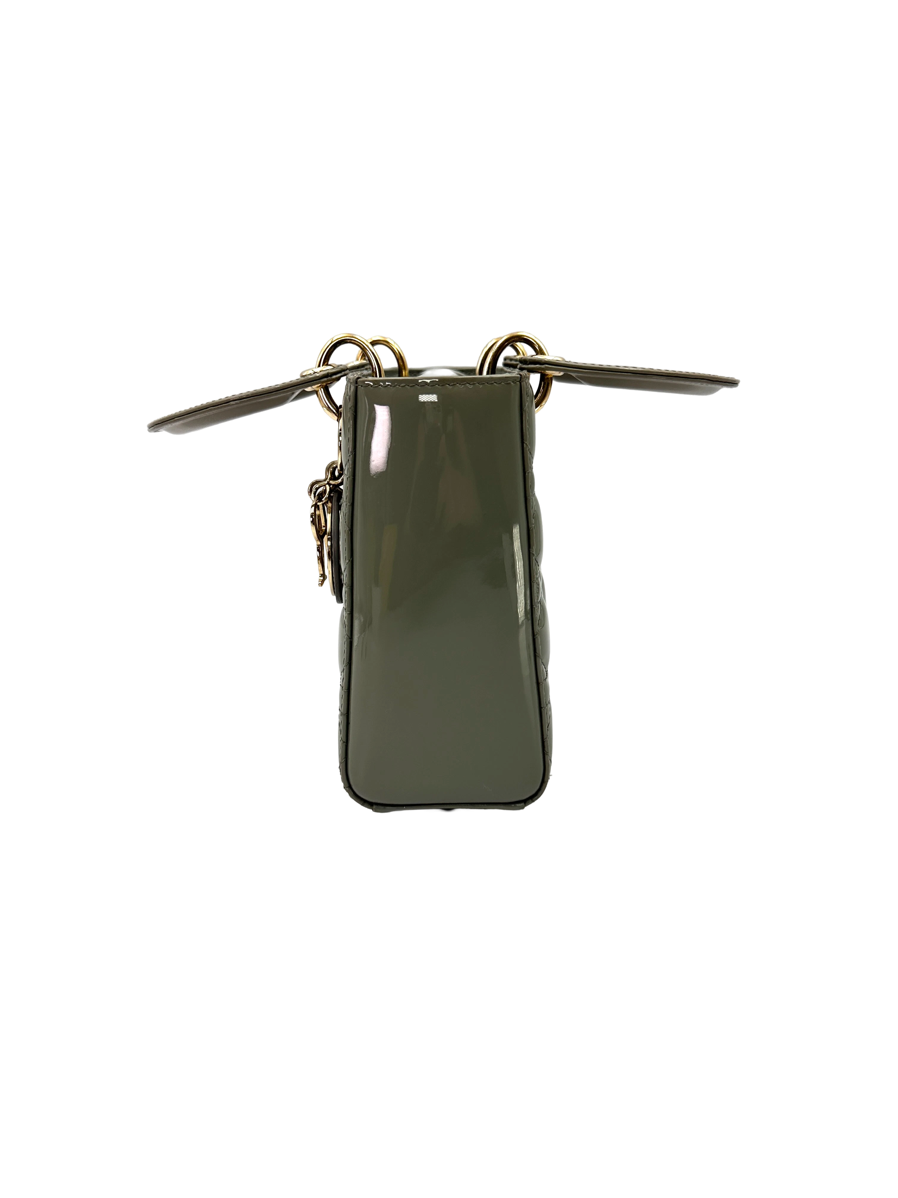 Christian Dior Lady Dior Grey Cannage Patent Leather Handle Bag DR844