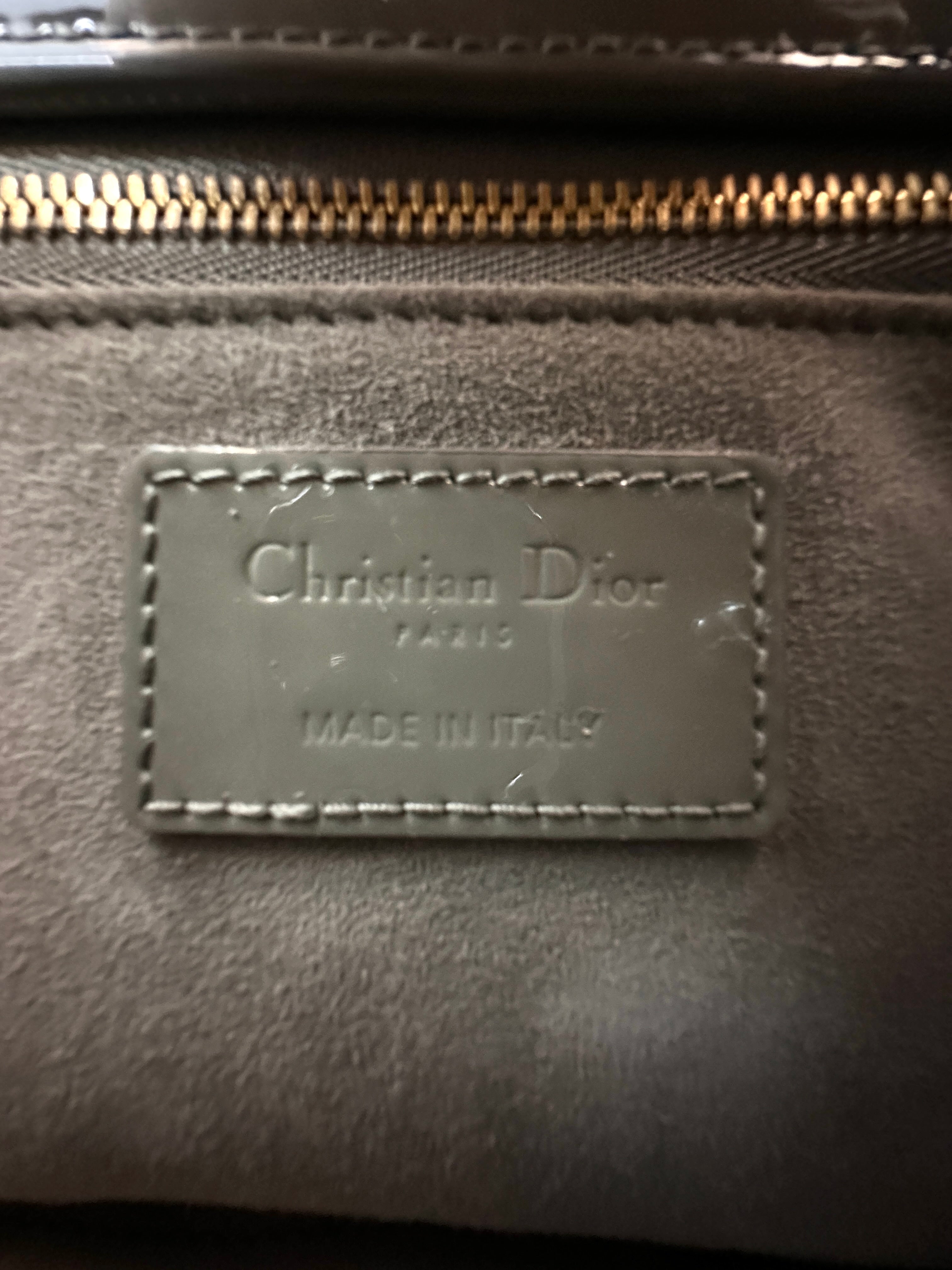 Christian Dior Lady Dior Grey Cannage Patent Leather Handle Bag DR844
