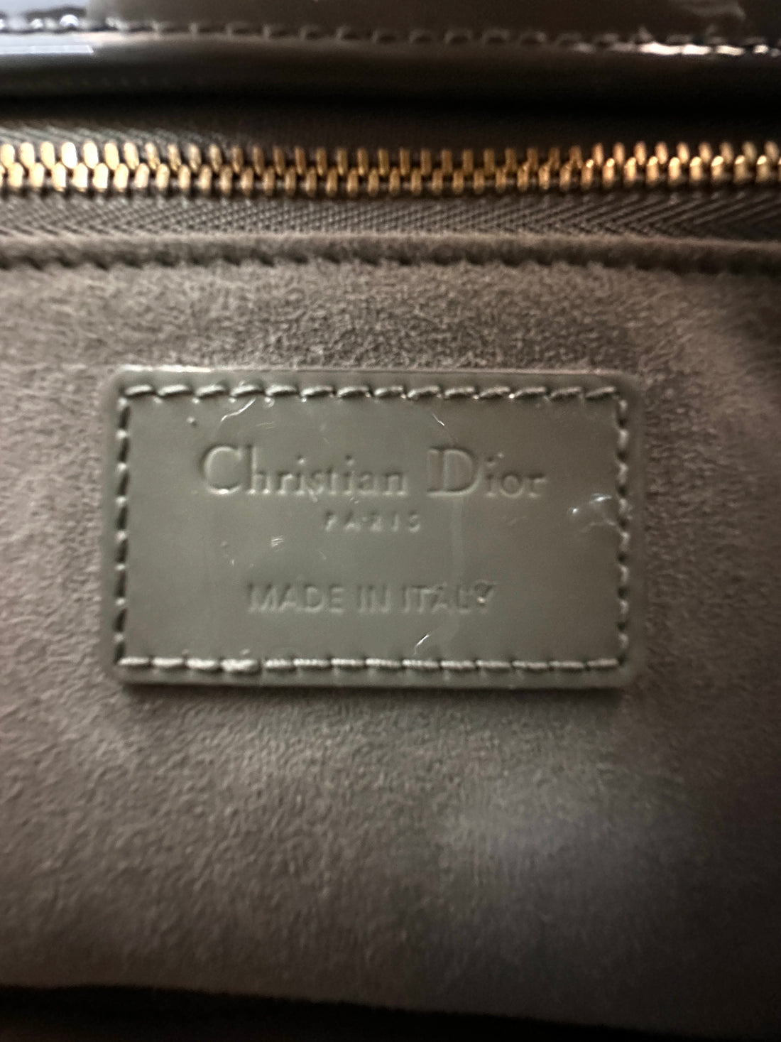 Christian Dior Lady Dior Grey Cannage Patent Leather Handle Bag DR844