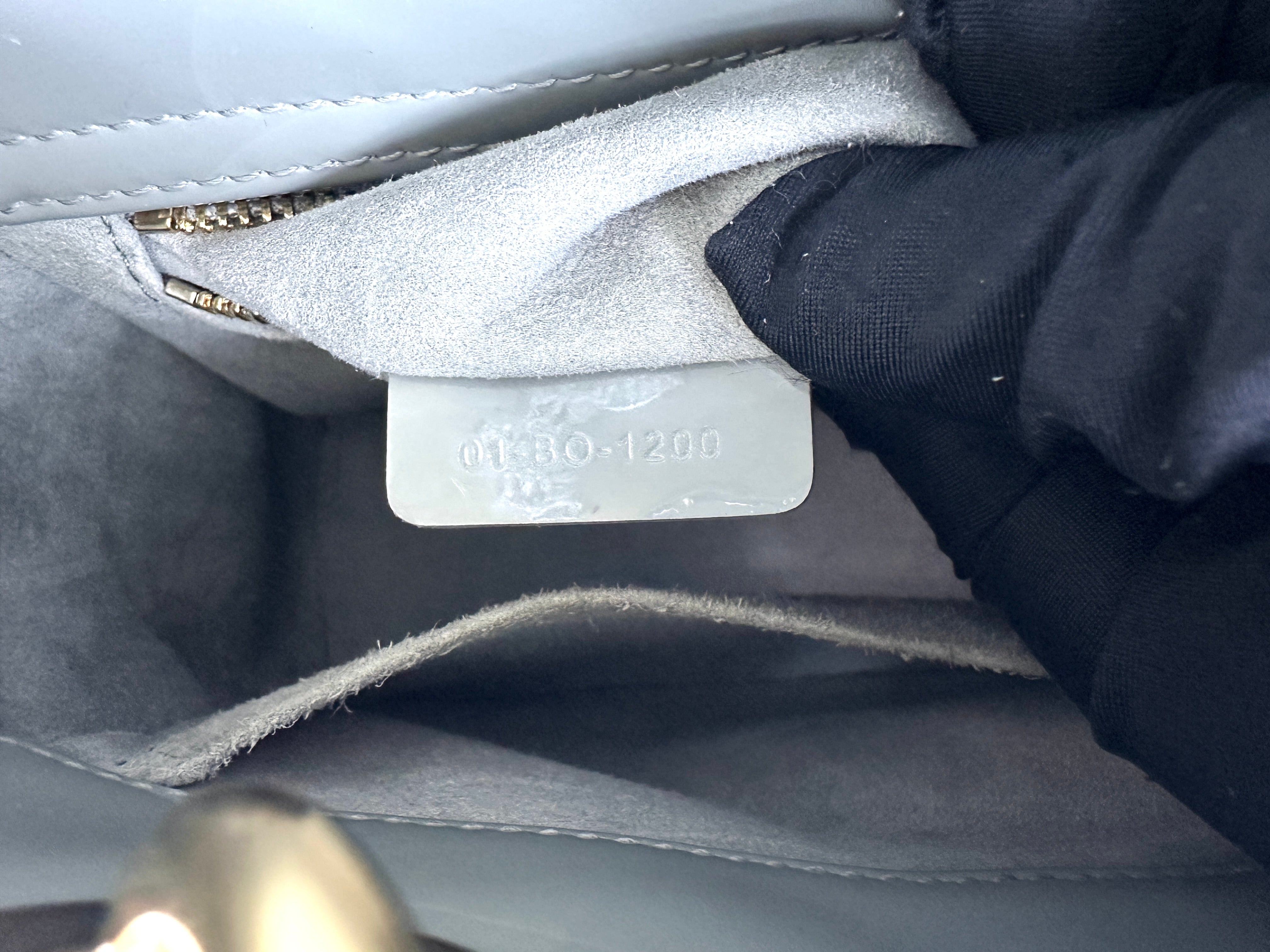 Christian Dior Lady Dior Grey Cannage Patent Leather Handle Bag DR844