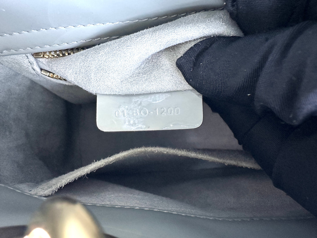 Christian Dior Lady Dior Grey Cannage Patent Leather Handle Bag DR844