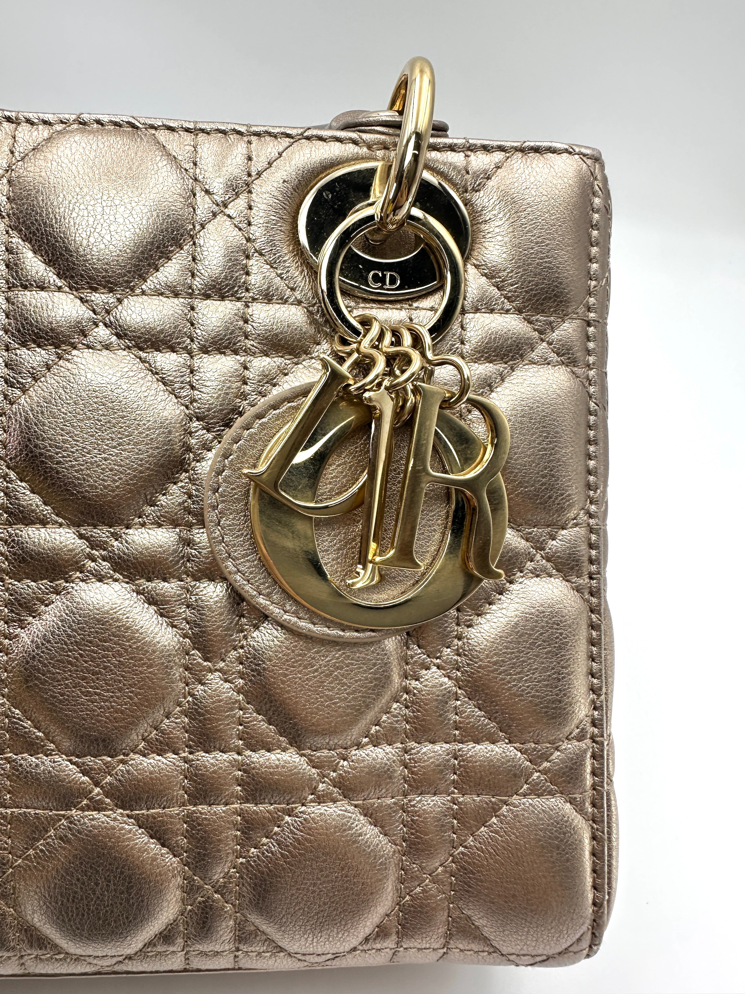Christian Dior Lady Dior Gold Cannage Leather Handle Bag DR841