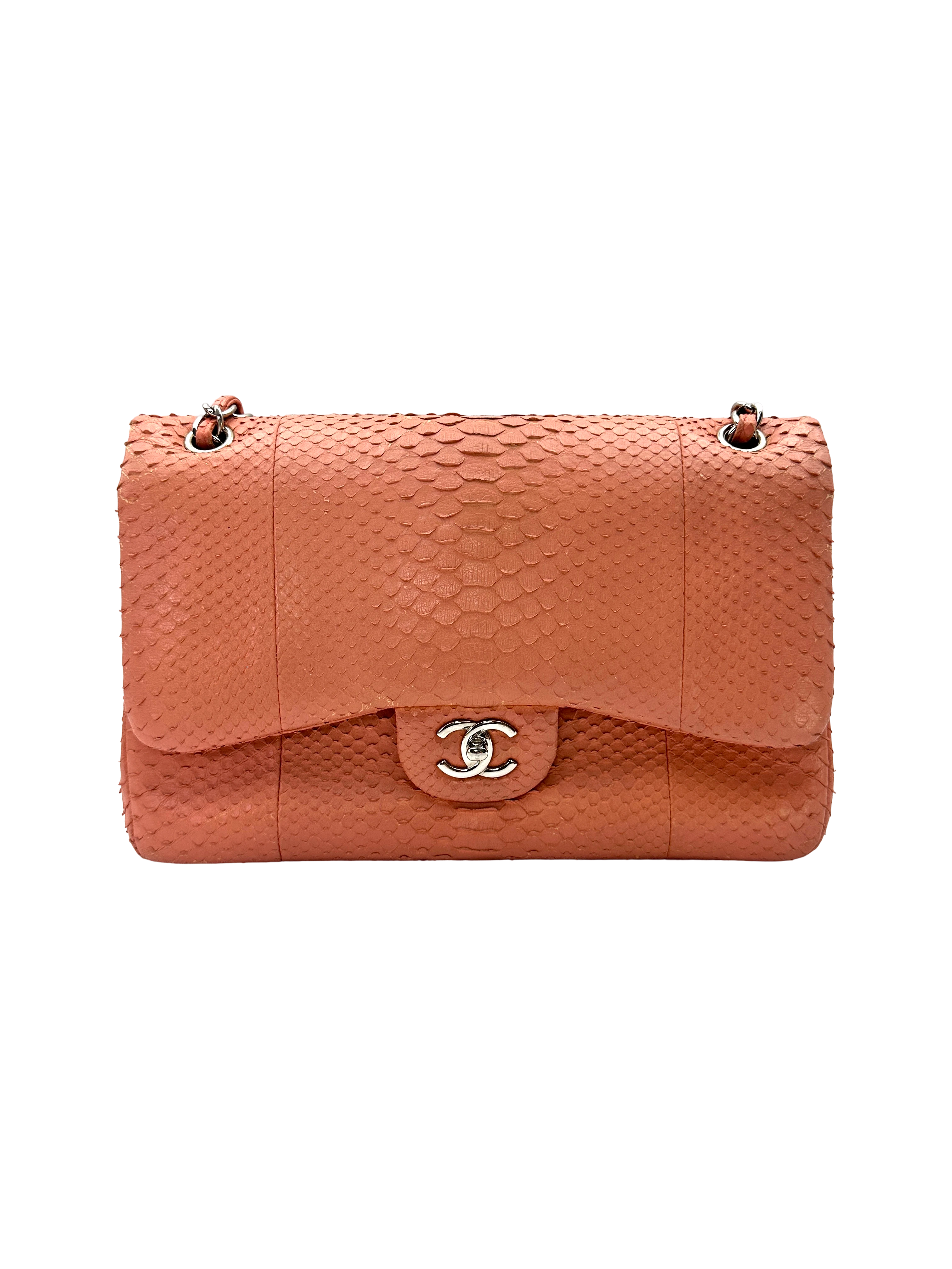 Chanel Classic Flap Pink Python Leather Jumbo Shoulder Bag(18***46) CC2369
