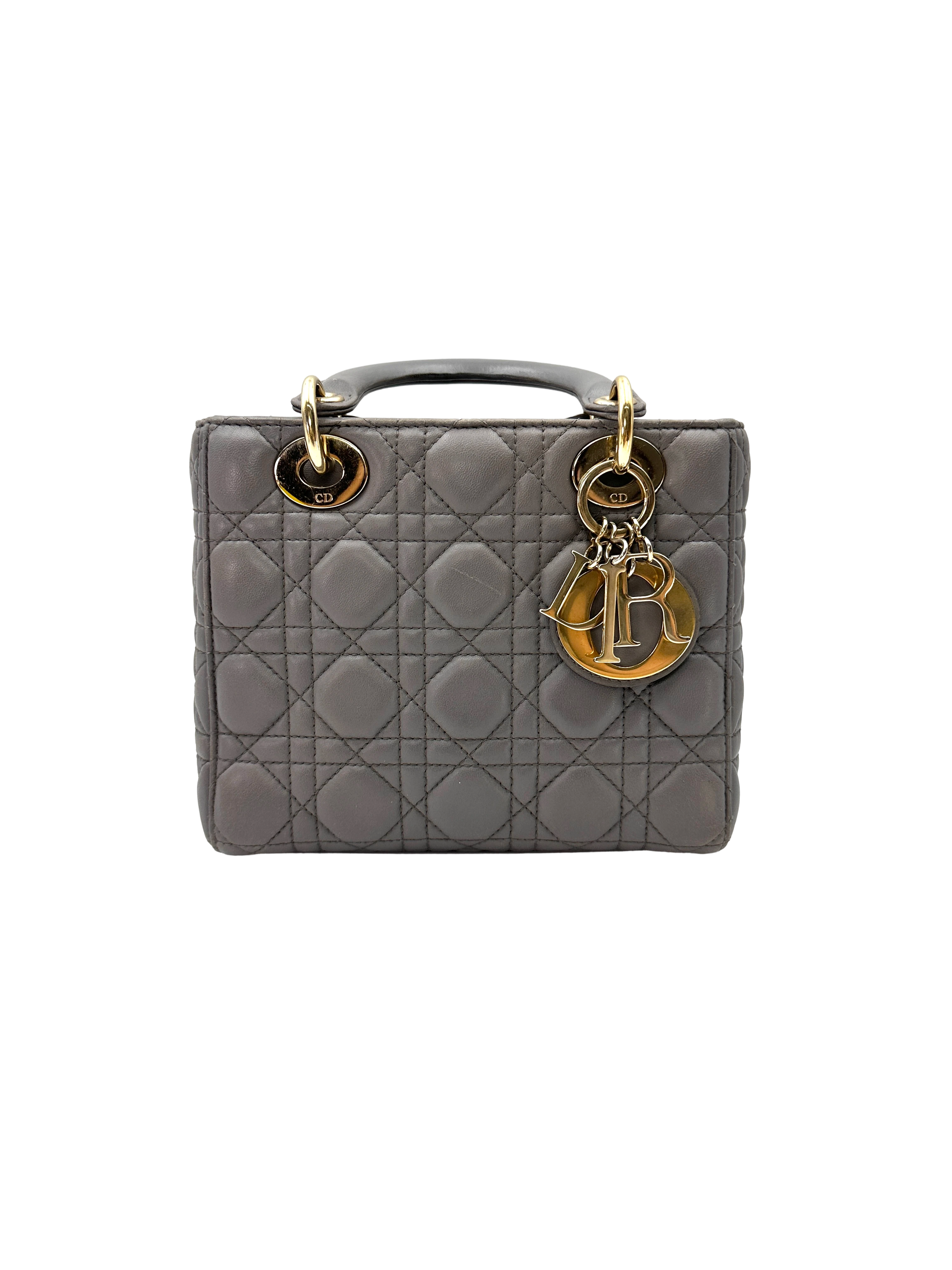 Christian Dior Lady Dior Grey Cannage Leather Handle Bag DR845