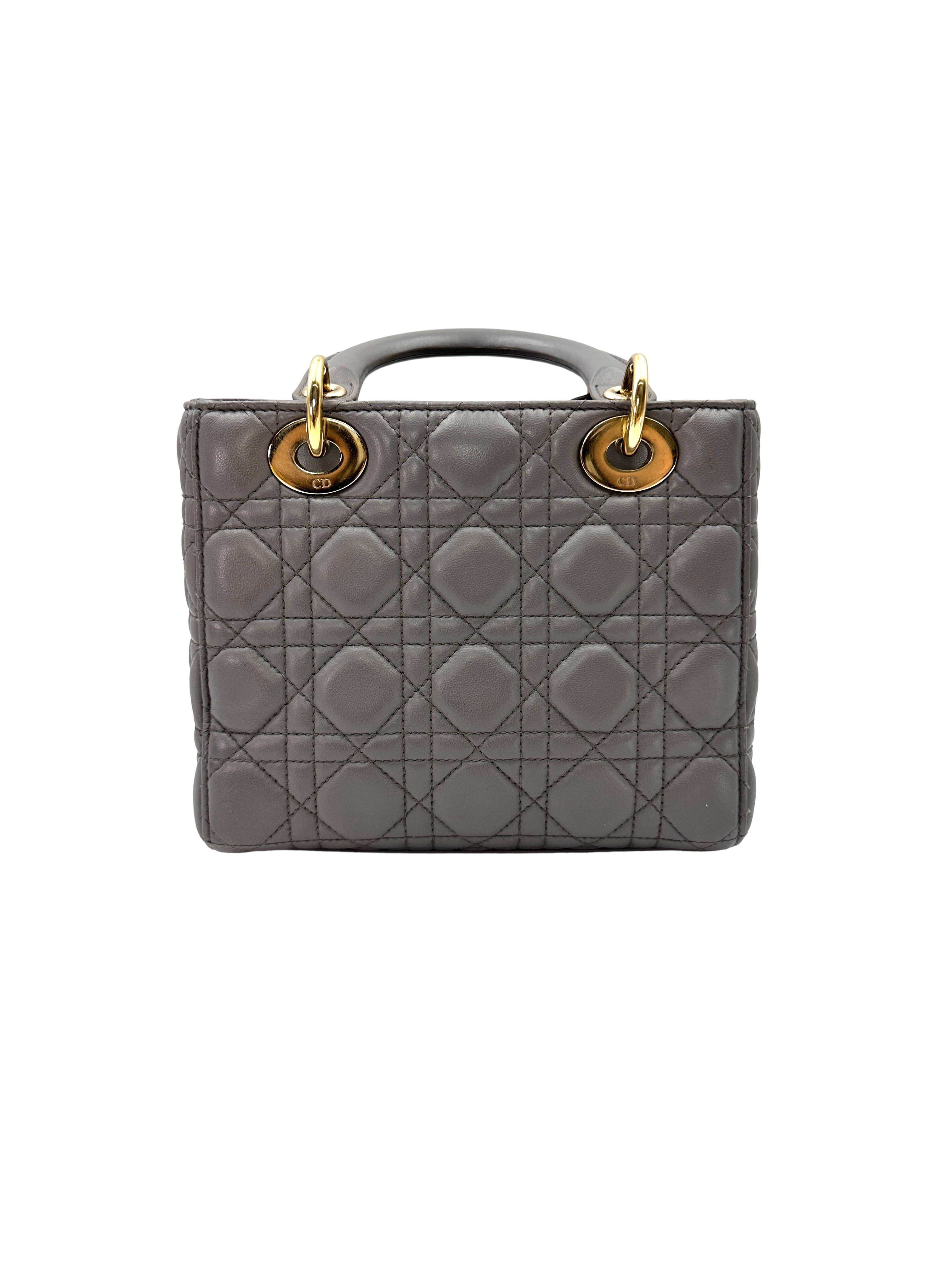 Christian Dior Lady Dior Grey Cannage Leather Handle Bag DR845