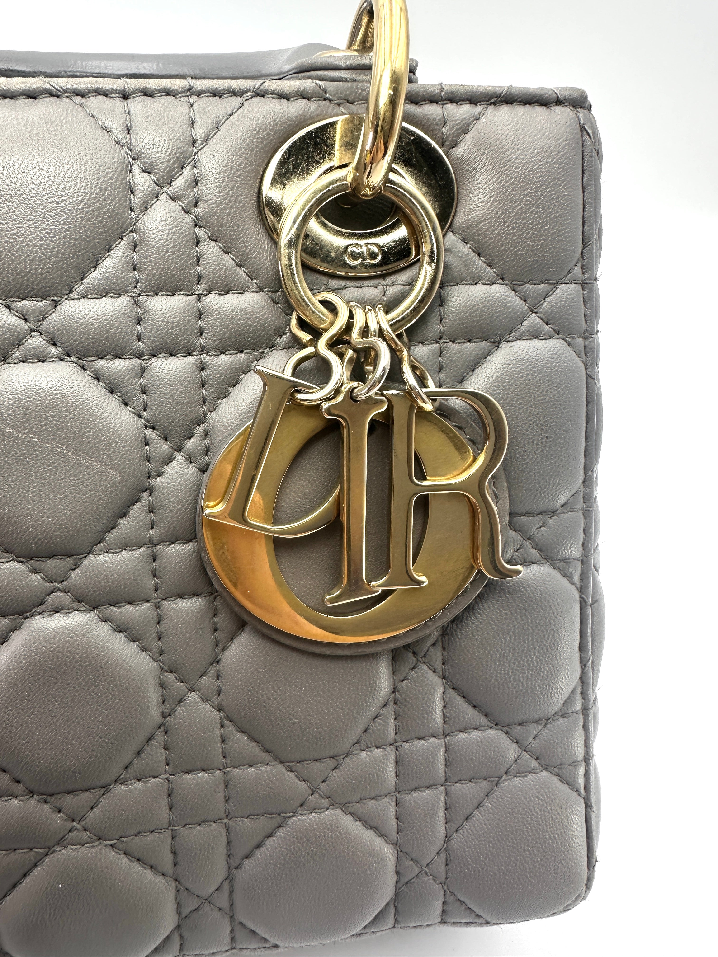 Christian Dior Lady Dior Grey Cannage Leather Handle Bag DR845