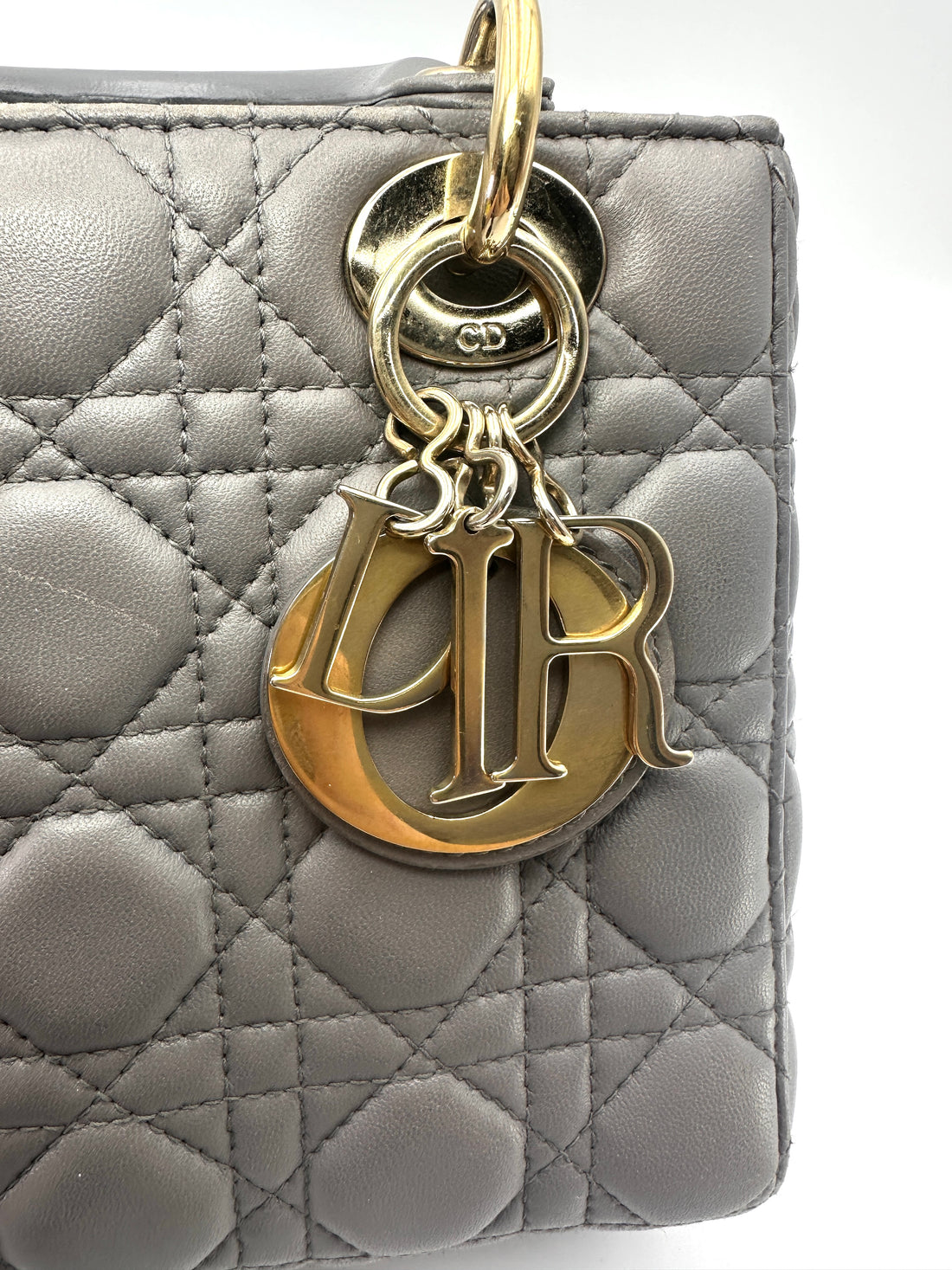 Christian Dior Lady Dior Grey Cannage Leather Handle Bag DR845