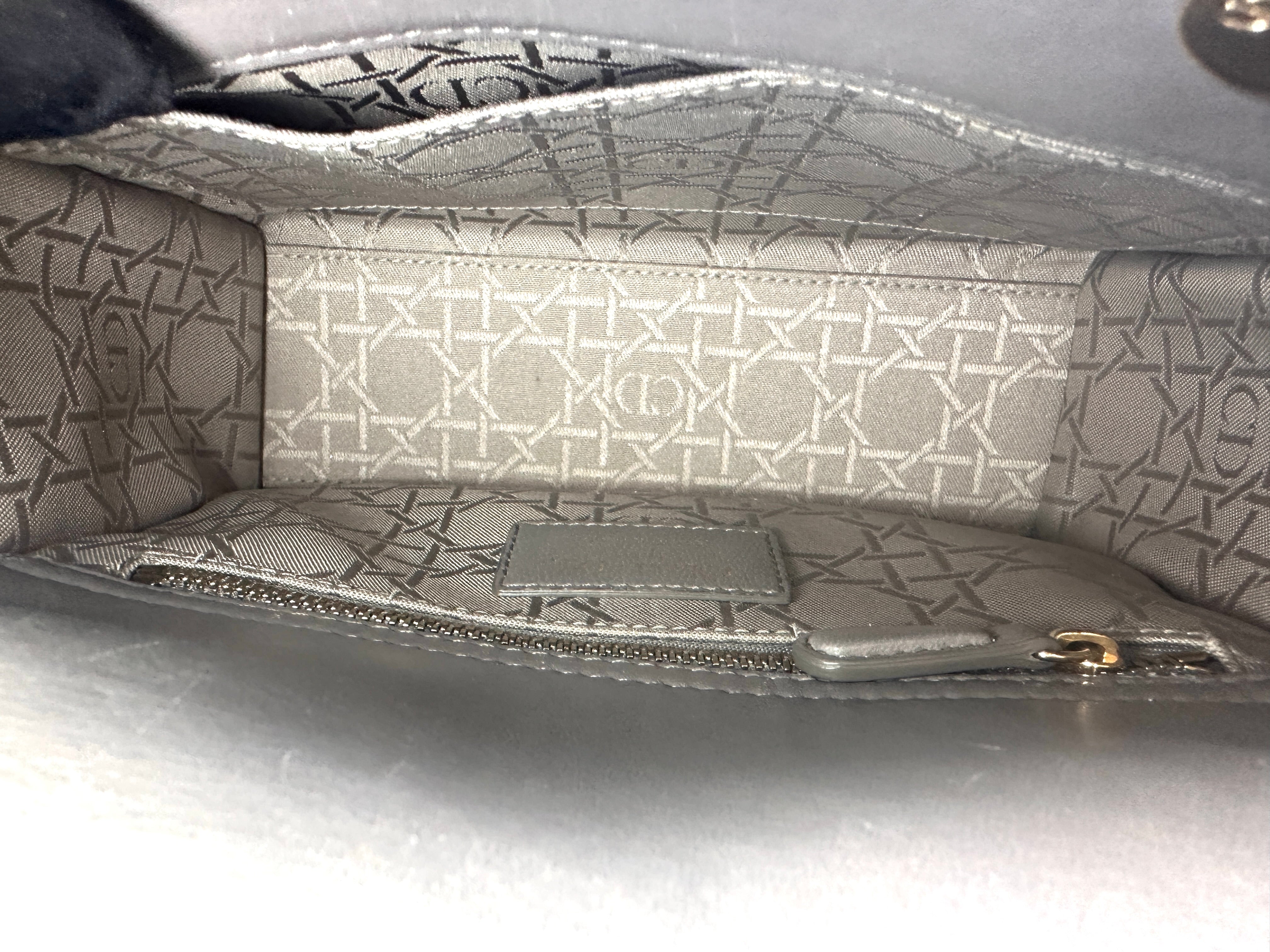 Christian Dior Lady Dior Grey Cannage Leather Handle Bag DR845