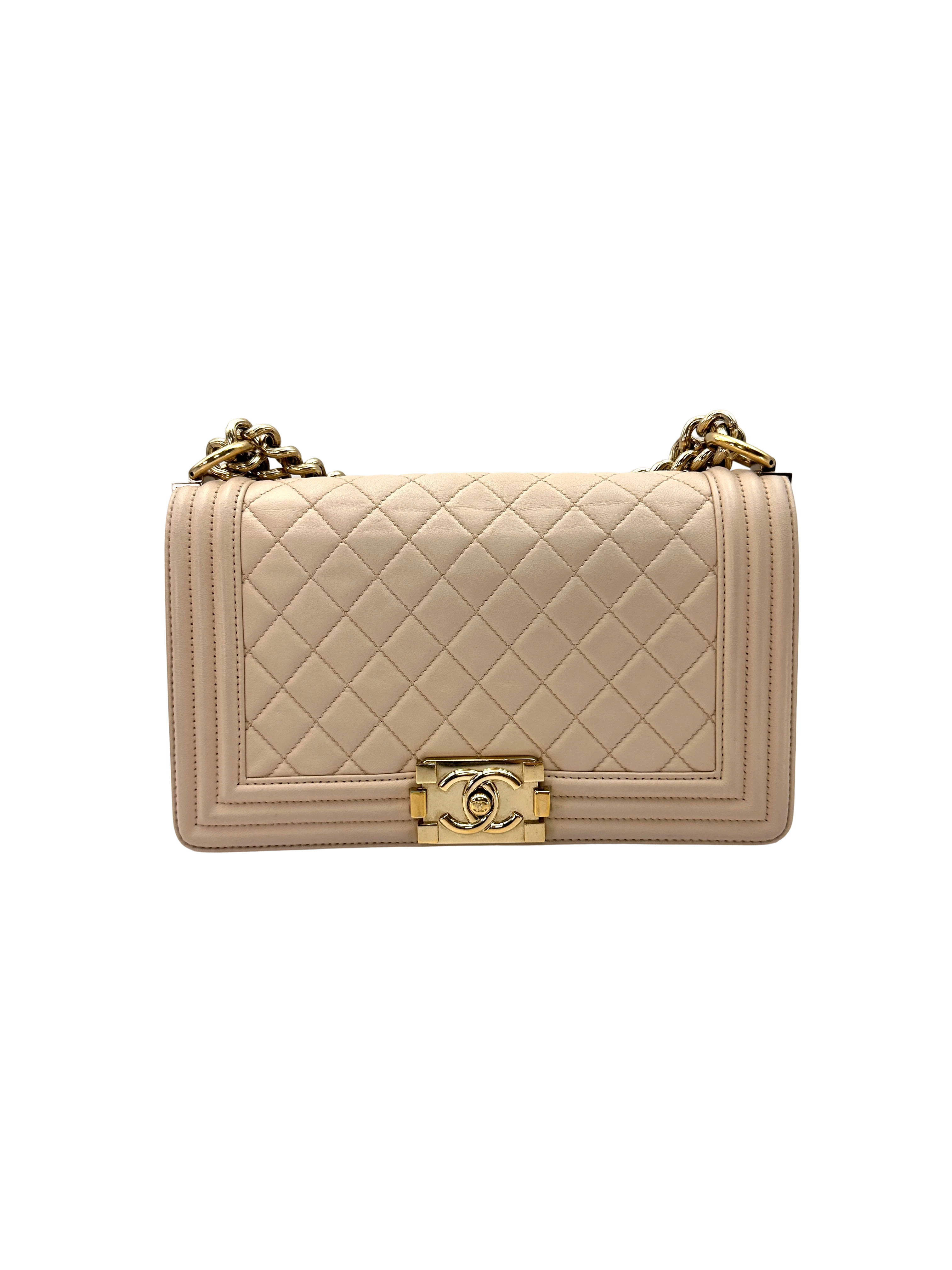 Chanel LeBoy White Quilted Leather Medium Size Flap Bag With Gold Buckle(24***87) CC2367