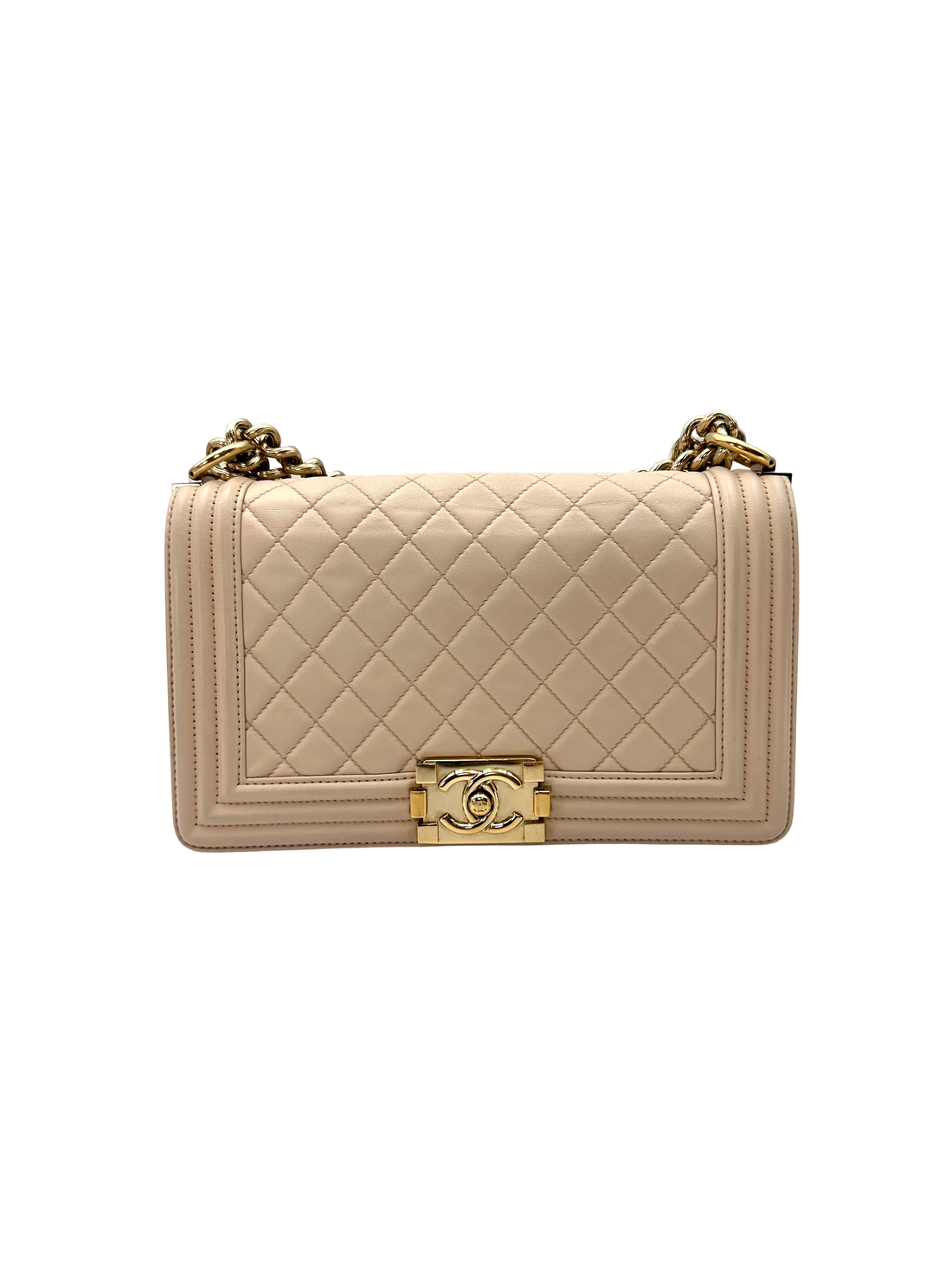 Chanel LeBoy White Quilted Leather Medium Size Flap Bag With Gold Buckle(24***87) CC2367