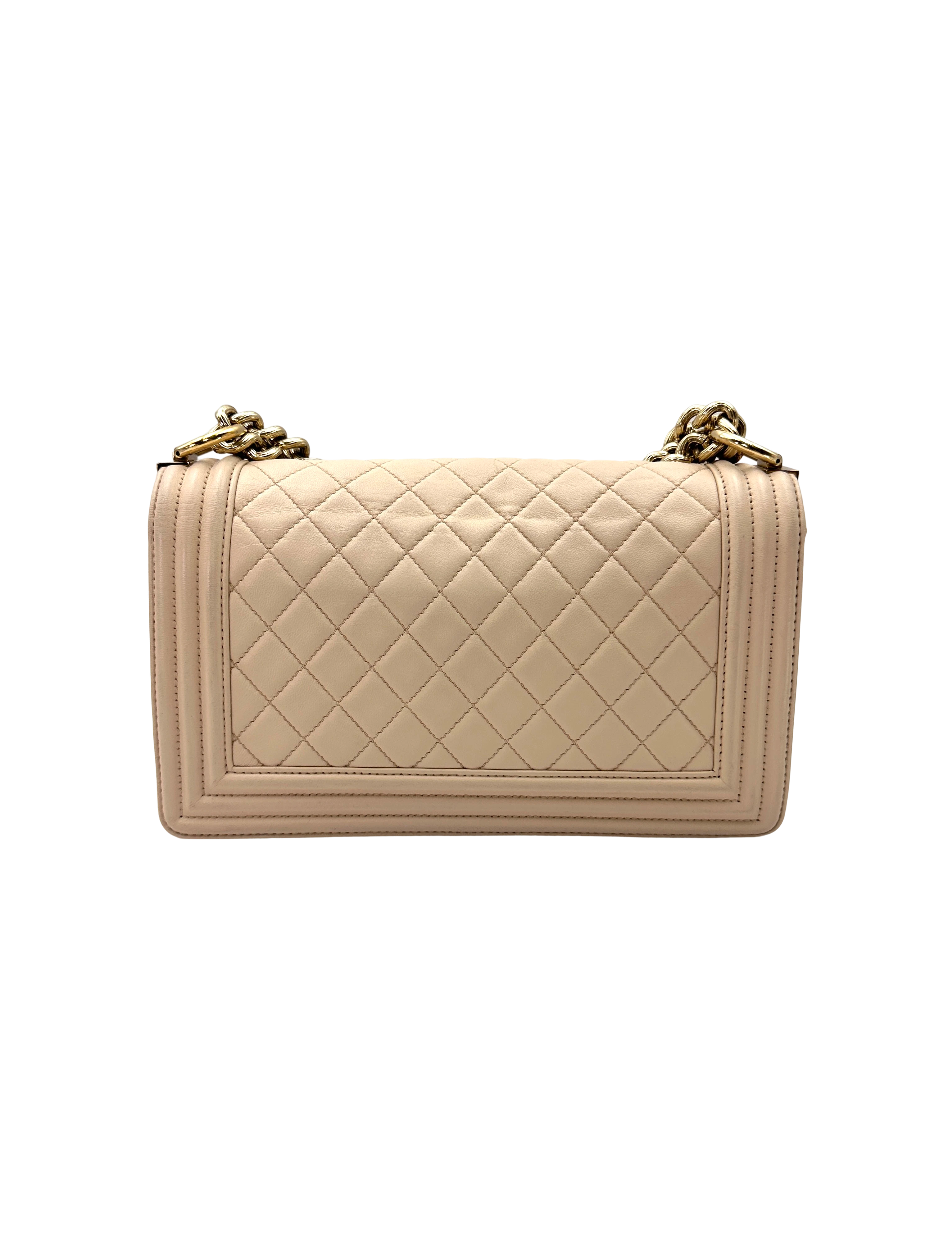 Chanel LeBoy White Quilted Leather Medium Size Flap Bag With Gold Buckle(24***87) CC2367