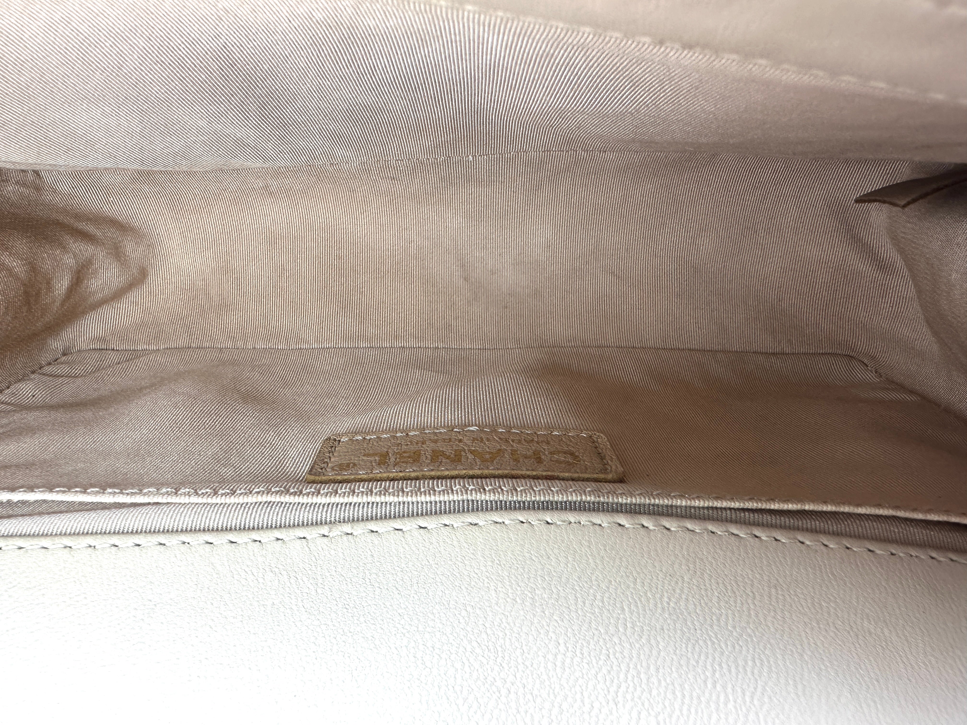 Chanel LeBoy White Quilted Leather Medium Size Flap Bag With Gold Buckle(24***87) CC2367