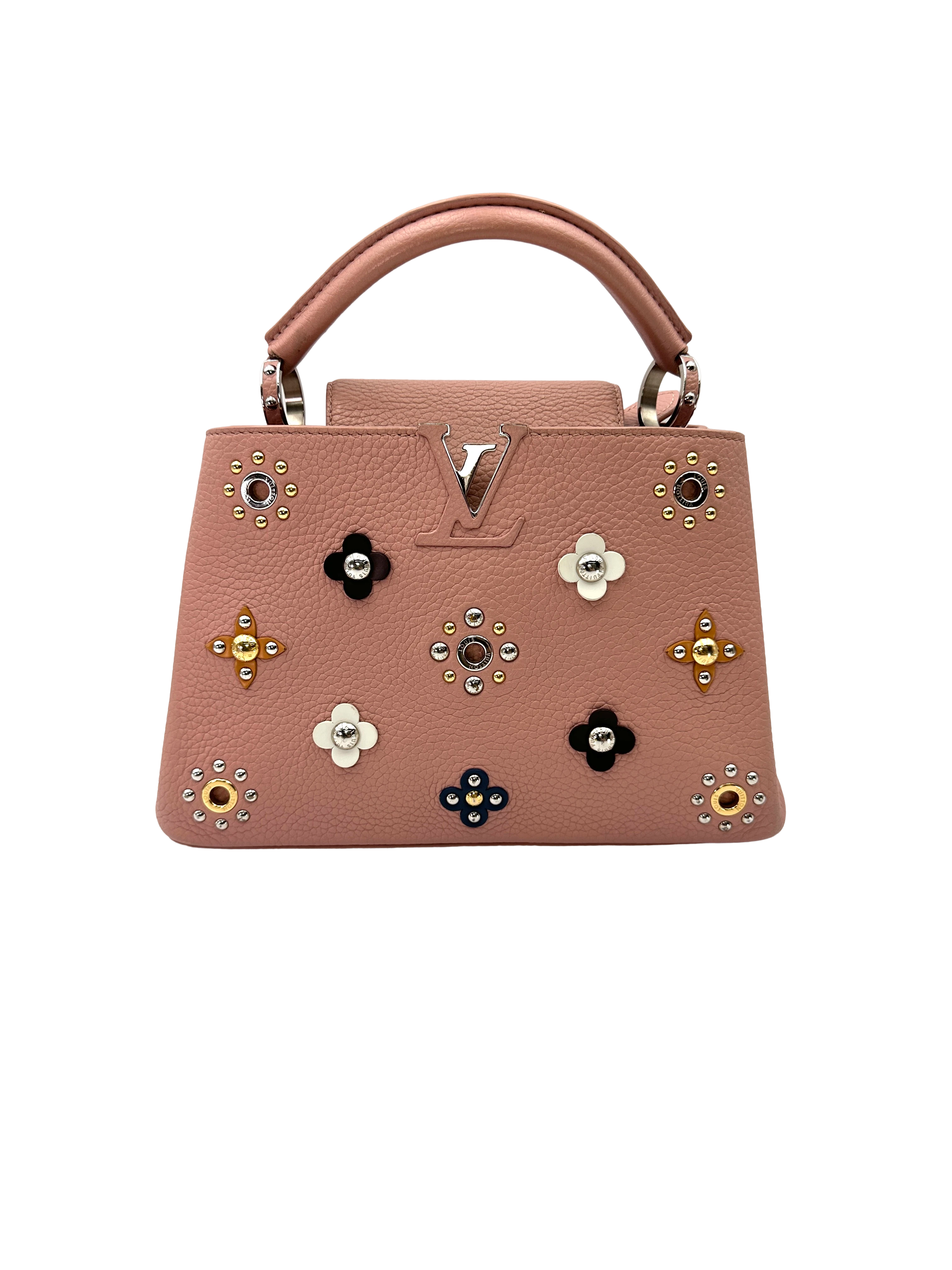 Louis Vuitton Capucines Pink Taurillon Leather Handle Bag With Mechanical Flowers LV3165