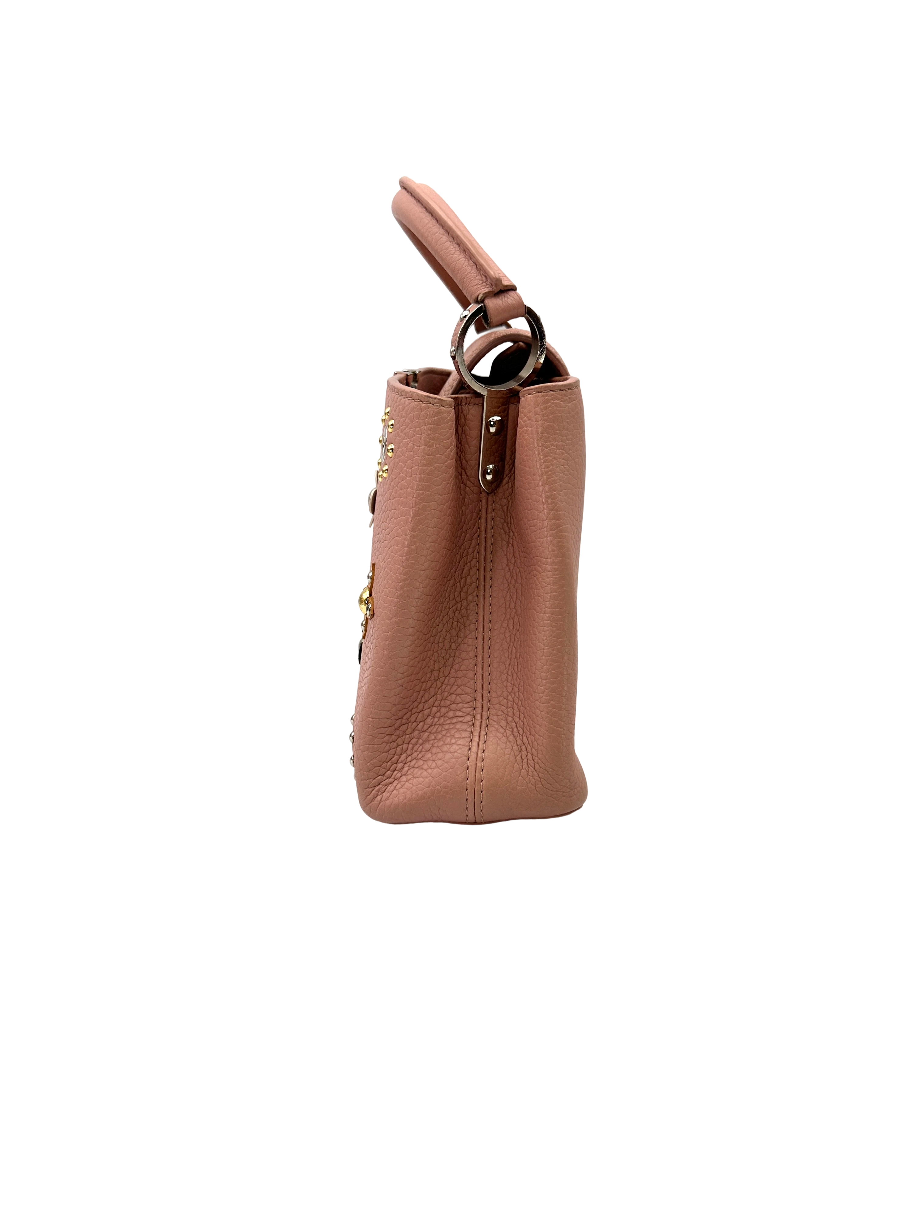 Louis Vuitton Capucines Pink Taurillon Leather Handle Bag With Mechanical Flowers LV3165