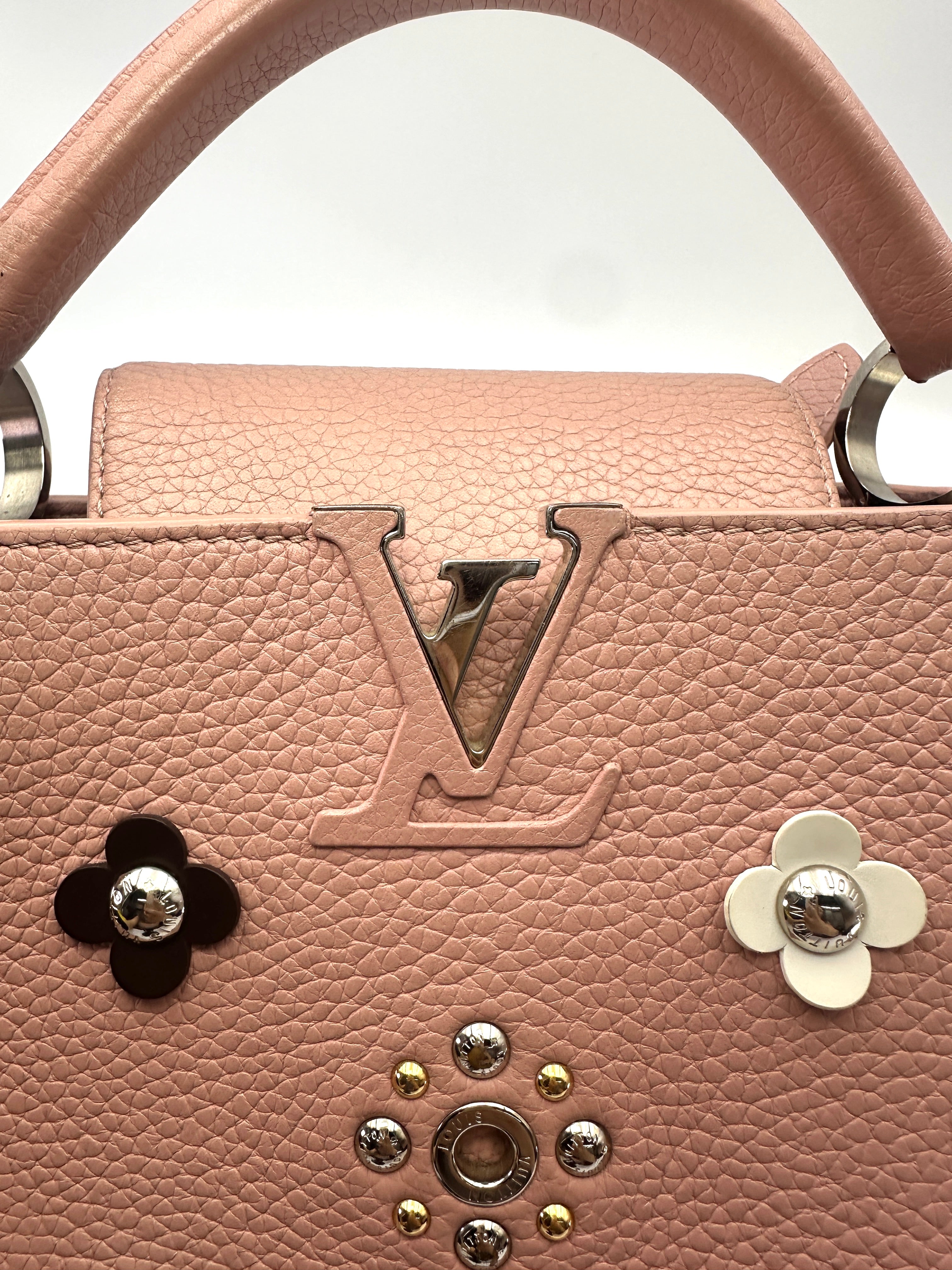 Louis Vuitton Capucines Pink Taurillon Leather Handle Bag With Mechanical Flowers LV3165
