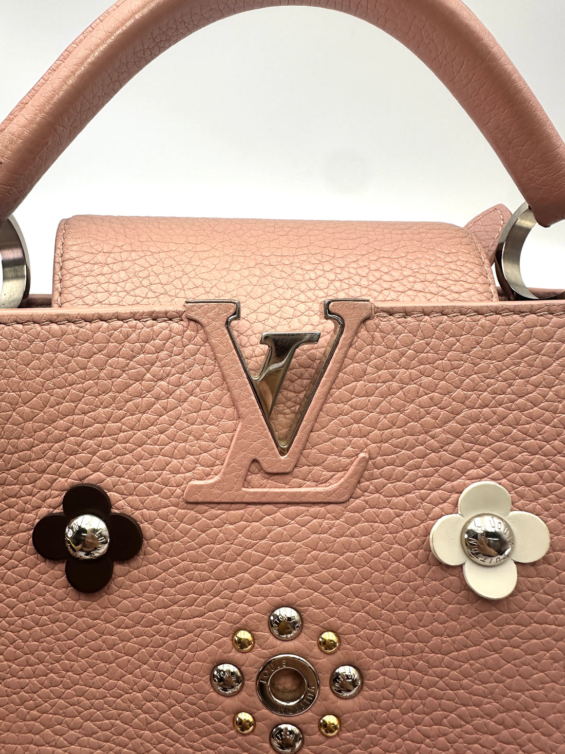Louis Vuitton Capucines Pink Taurillon Leather Handle Bag With Mechanical Flowers LV3165