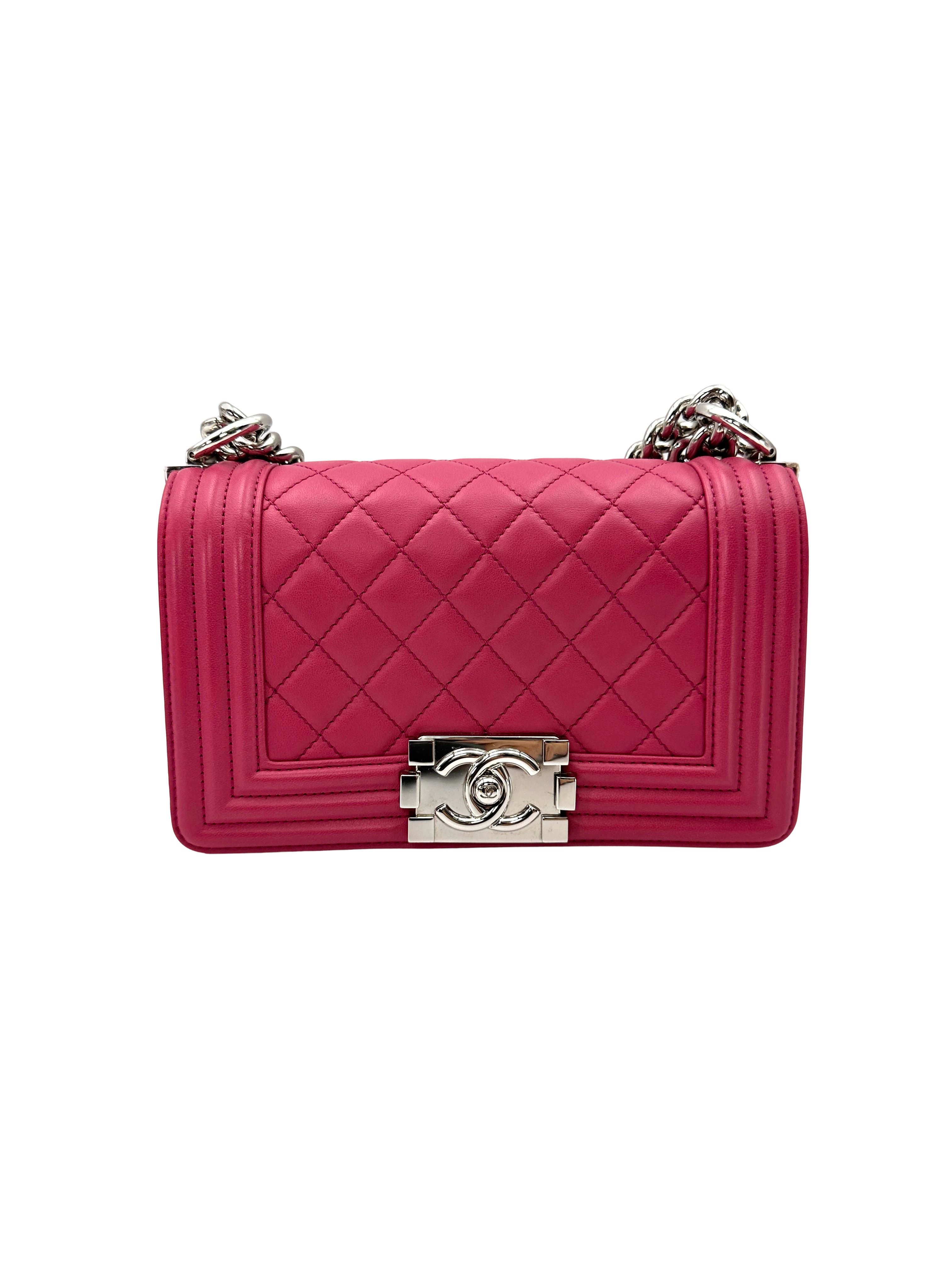Chanel LeBoy Pink Quilted Leather Small Size Flap Bag With Silver Buckle(25***35) CC2376