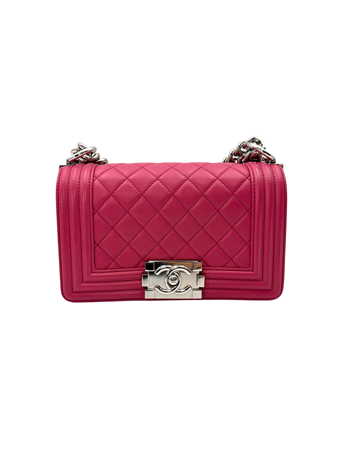 Chanel LeBoy Pink Quilted Leather Small Size Flap Bag With Silver Buckle(25***35) CC2376