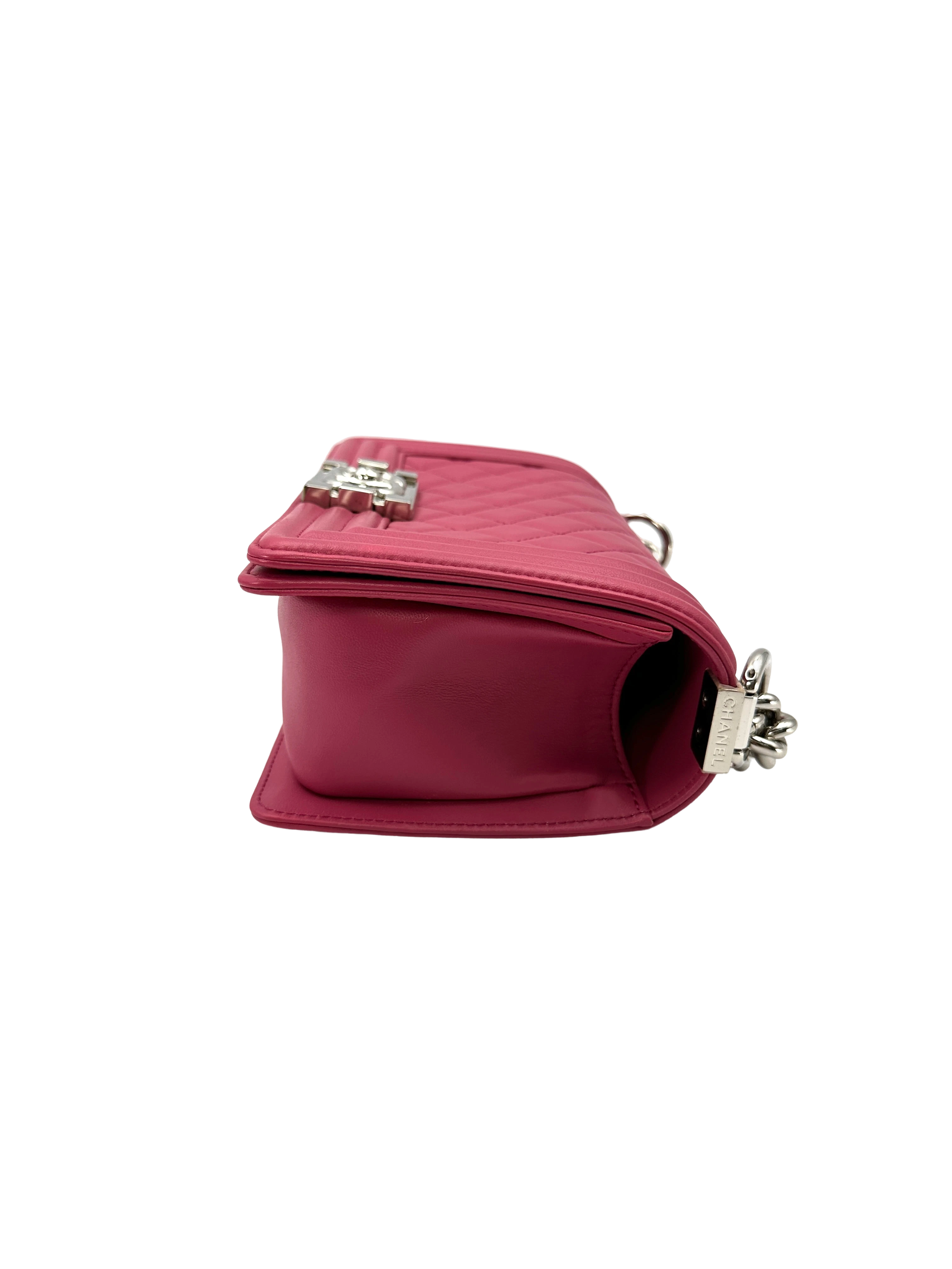 Chanel LeBoy Pink Quilted Leather Small Size Flap Bag With Silver Buckle(25***35) CC2376