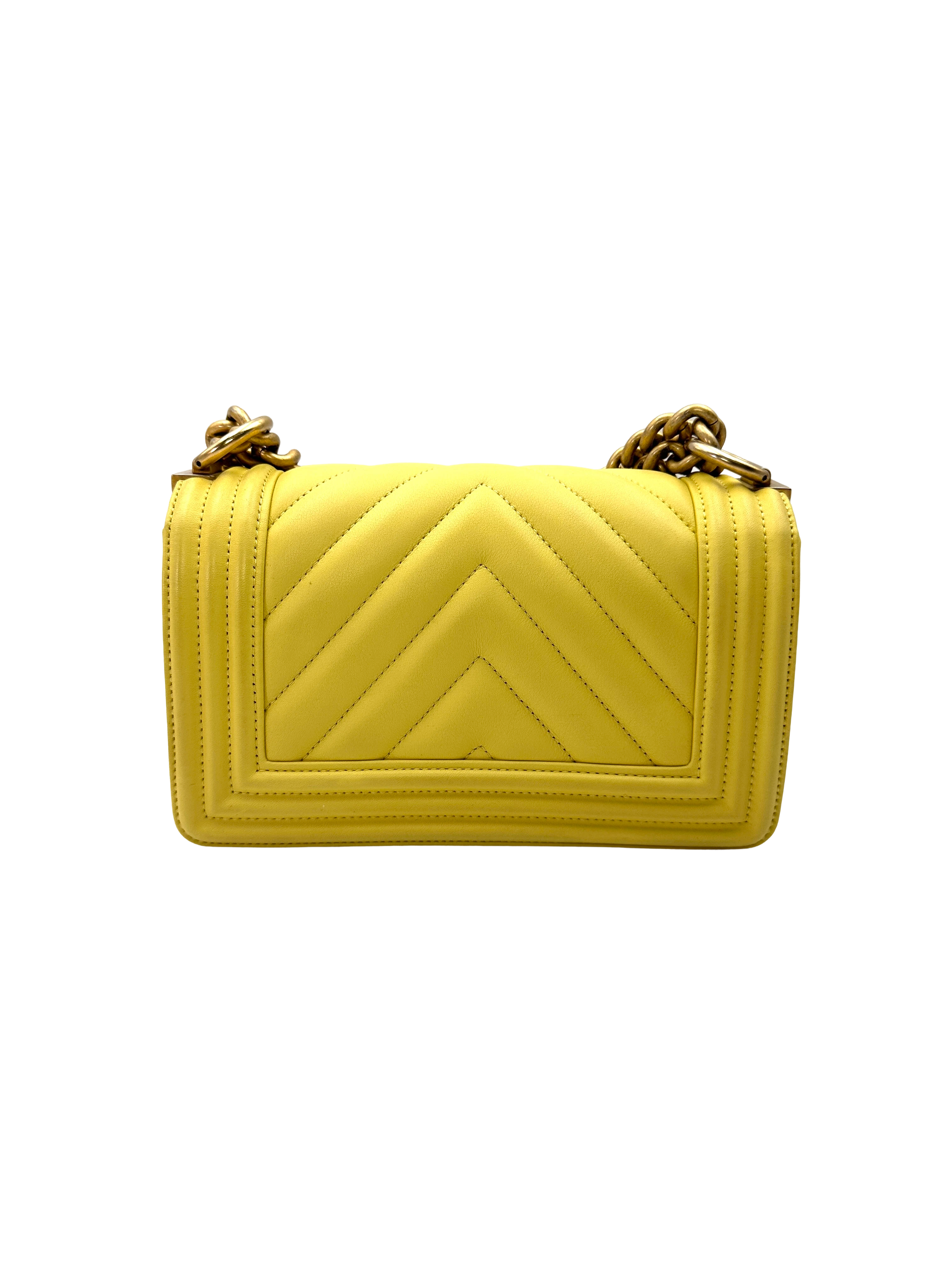 Chanel LeBoy Yellow Chevron Quilted Leather Small Size Flap Bag With Gold Buckle(25***55) CC2375