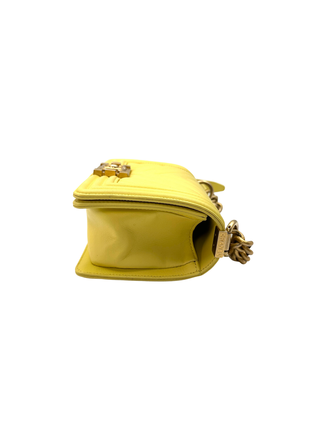 Chanel LeBoy Yellow Chevron Quilted Leather Small Size Flap Bag With Gold Buckle(25***55) CC2375