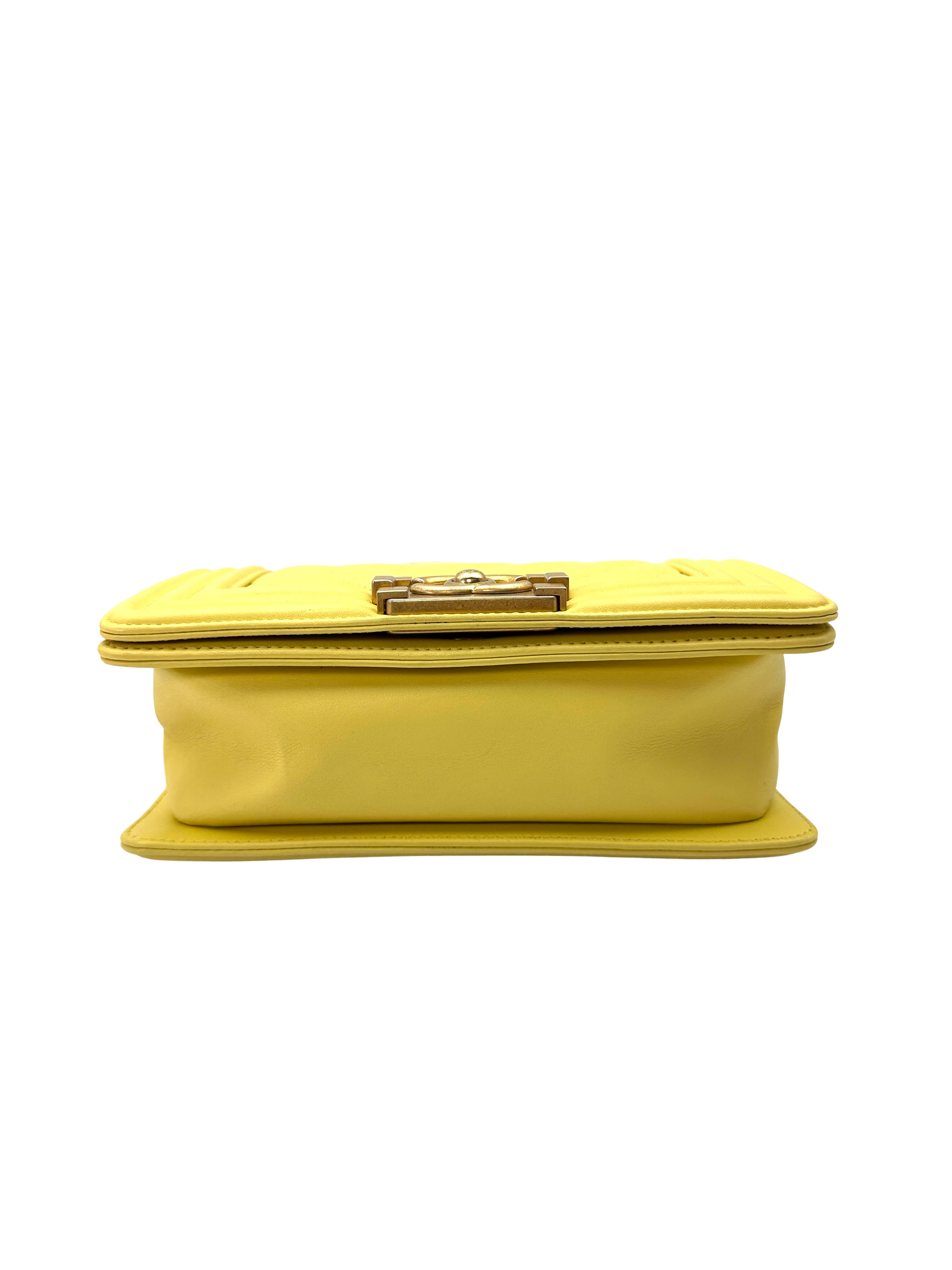 Chanel LeBoy Yellow Chevron Quilted Leather Small Size Flap Bag With Gold Buckle(25***55) CC2375