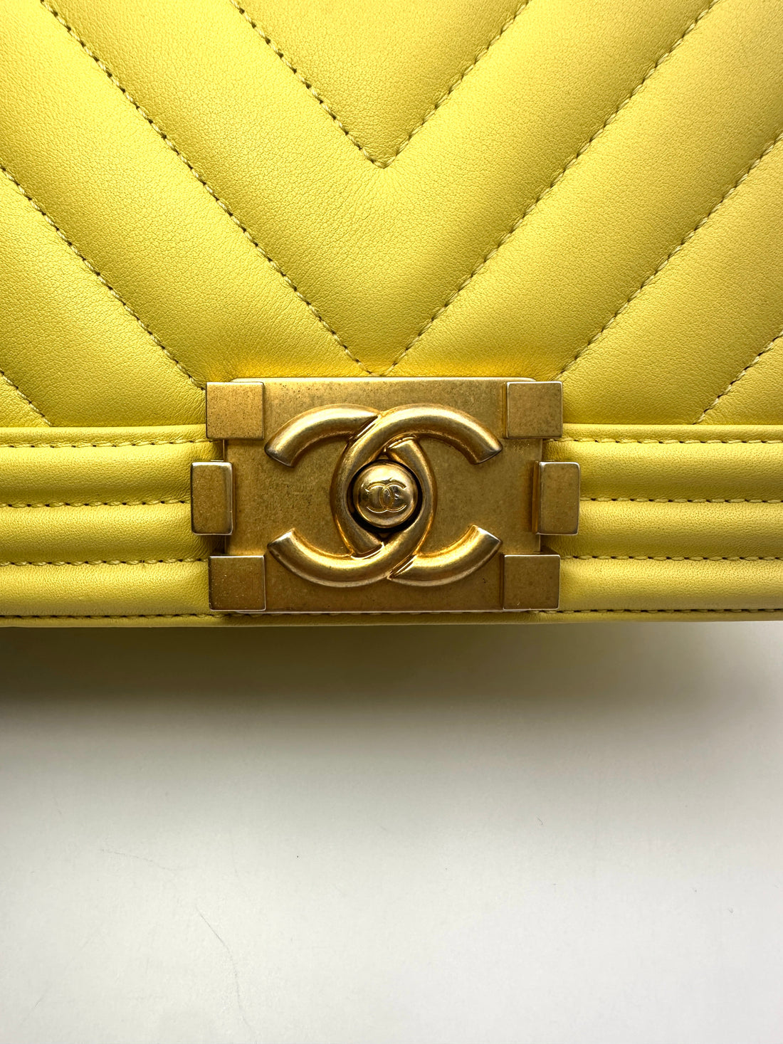 Chanel LeBoy Yellow Chevron Quilted Leather Small Size Flap Bag With Gold Buckle(25***55) CC2375
