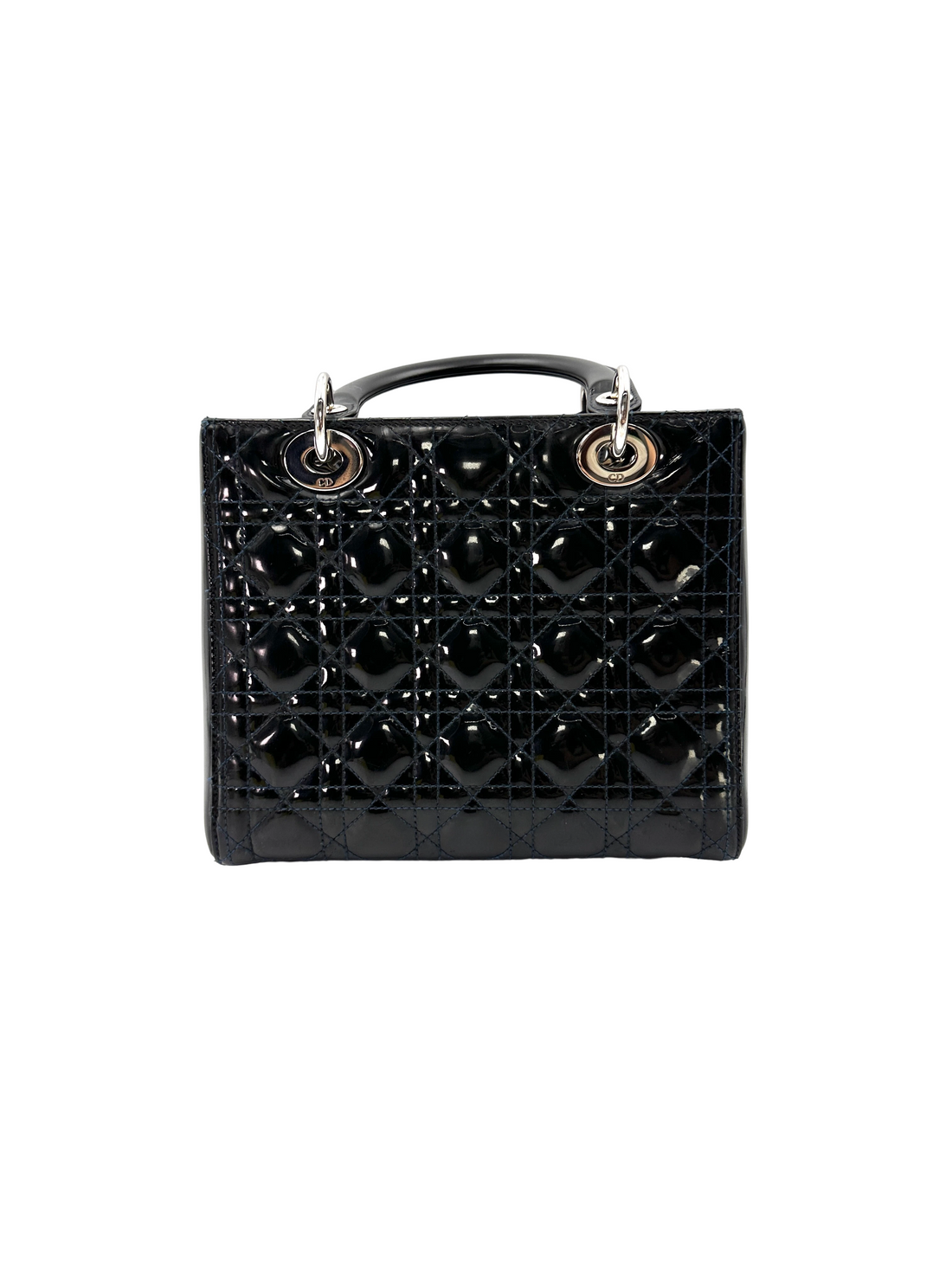 Christian Dior Lady Dior Black Cannage Patent Leather Handle Bag DR849