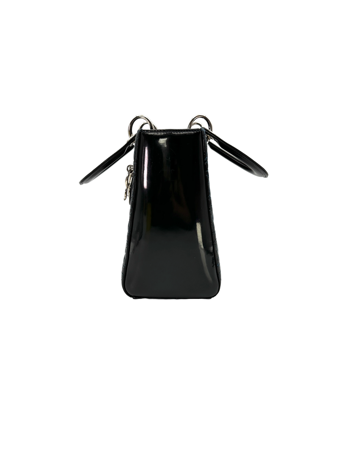 Christian Dior Lady Dior Black Cannage Patent Leather Handle Bag DR849
