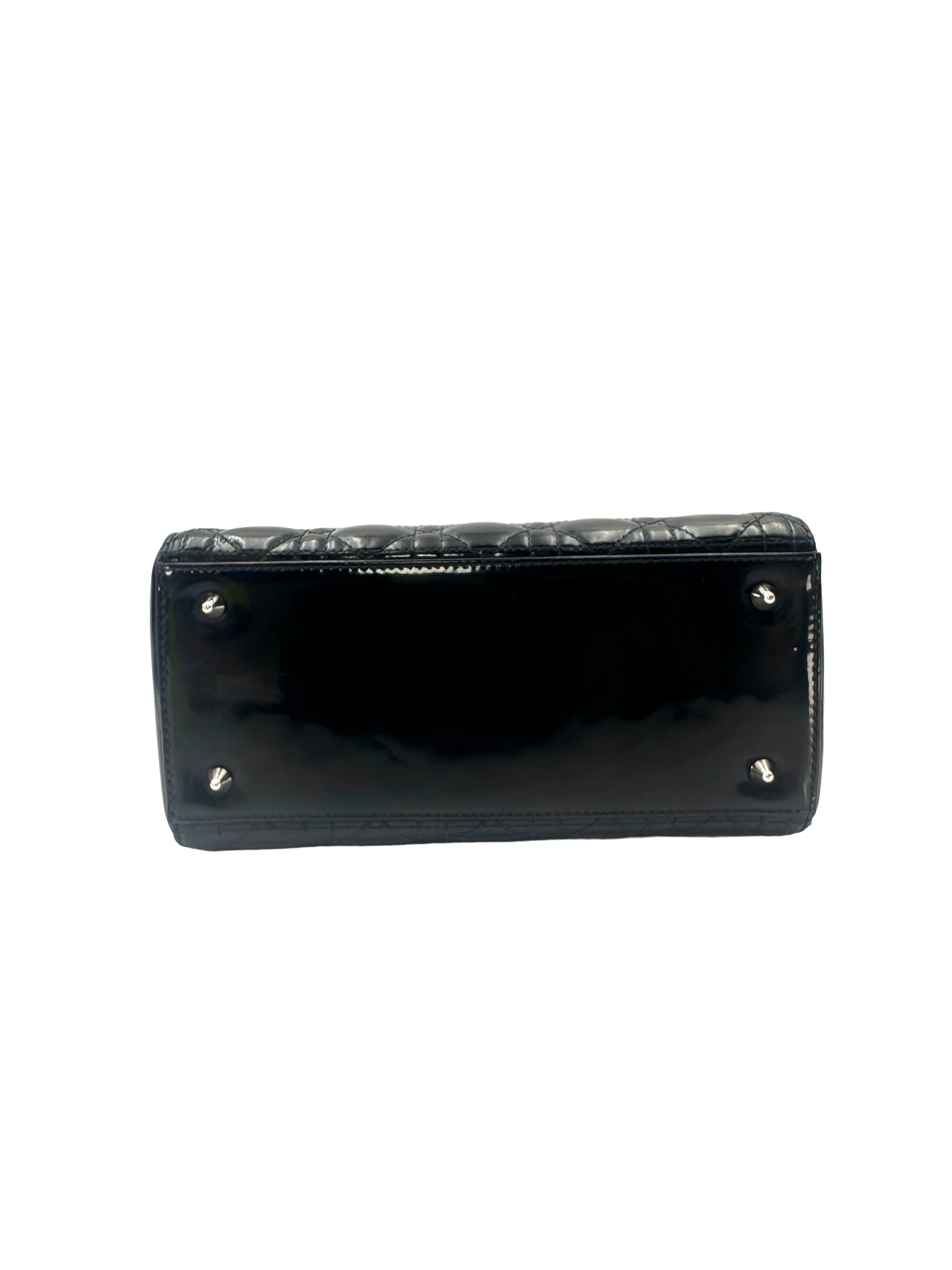 Christian Dior Lady Dior Black Cannage Patent Leather Handle Bag DR849
