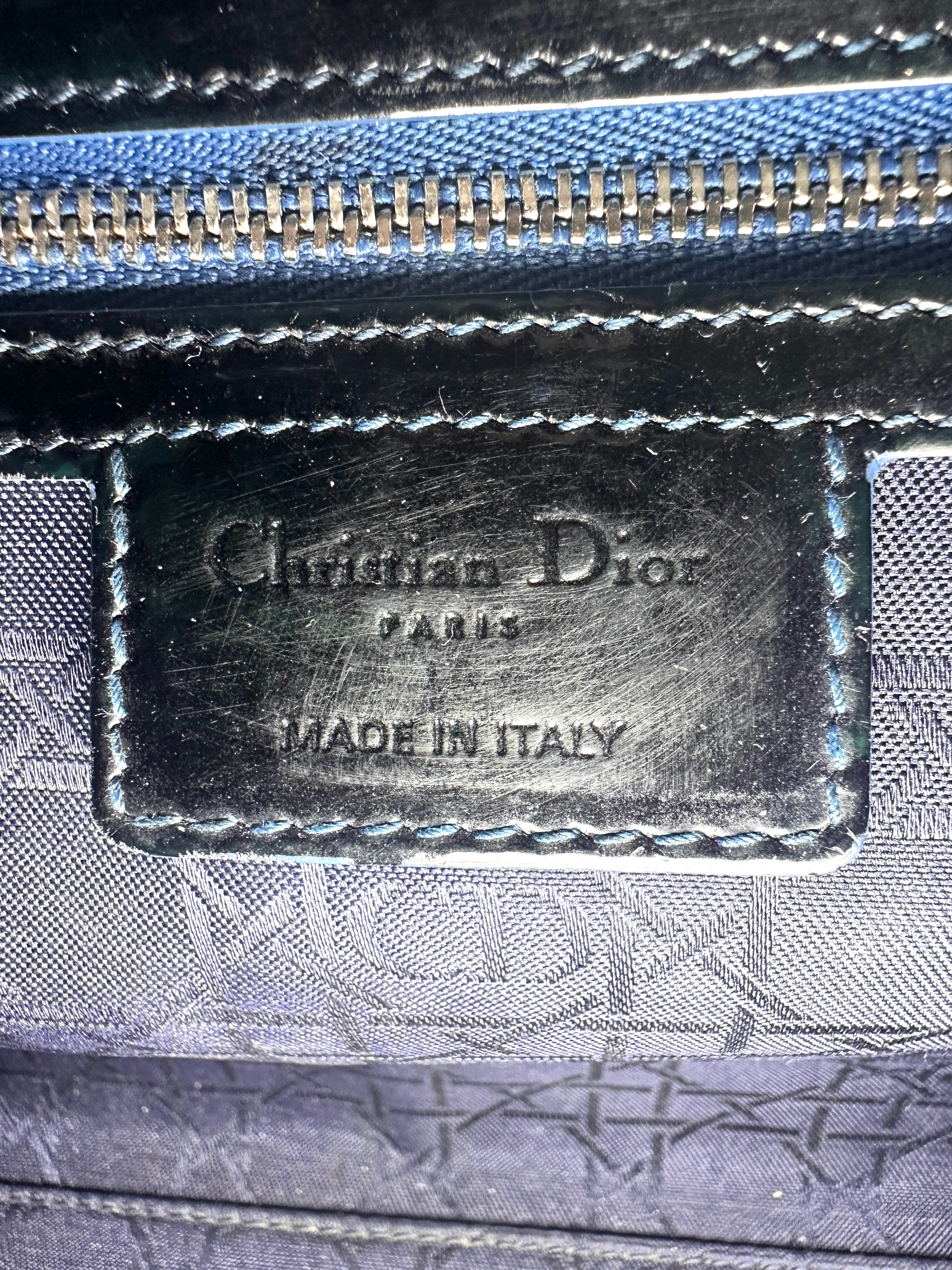 Christian Dior Lady Dior Black Cannage Patent Leather Handle Bag DR849