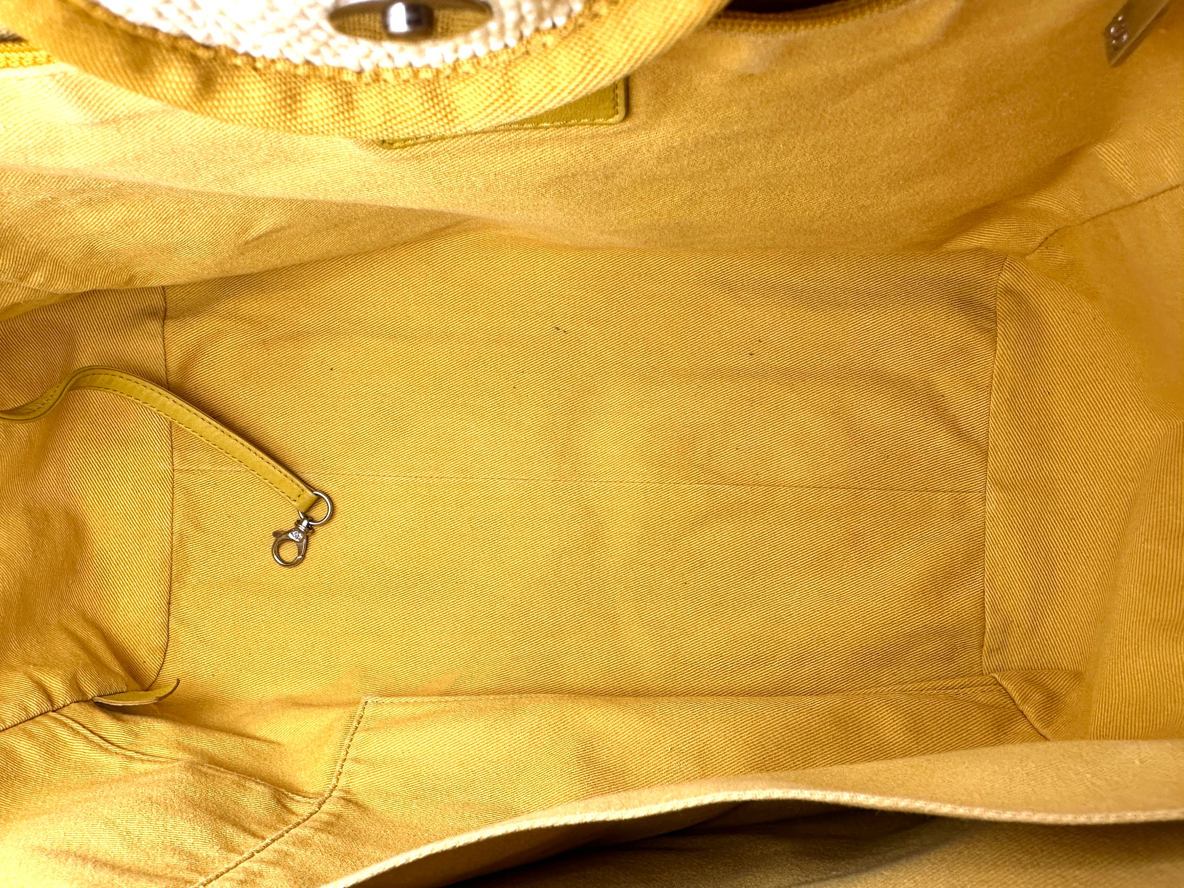 Chanel Deauville White/Yellow Canvas Large Size Tote Handle Bag(22***59) CC2385