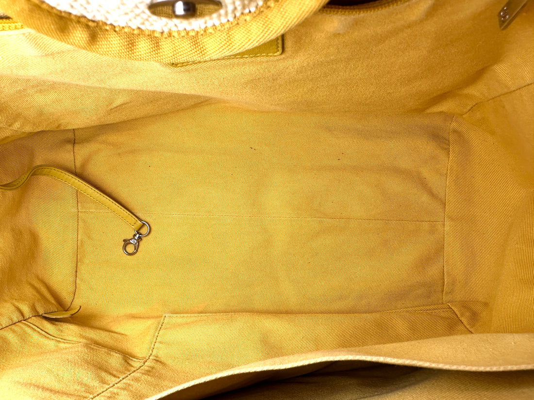 Chanel Deauville White/Yellow Canvas Large Size Tote Handle Bag(22***59) CC2385