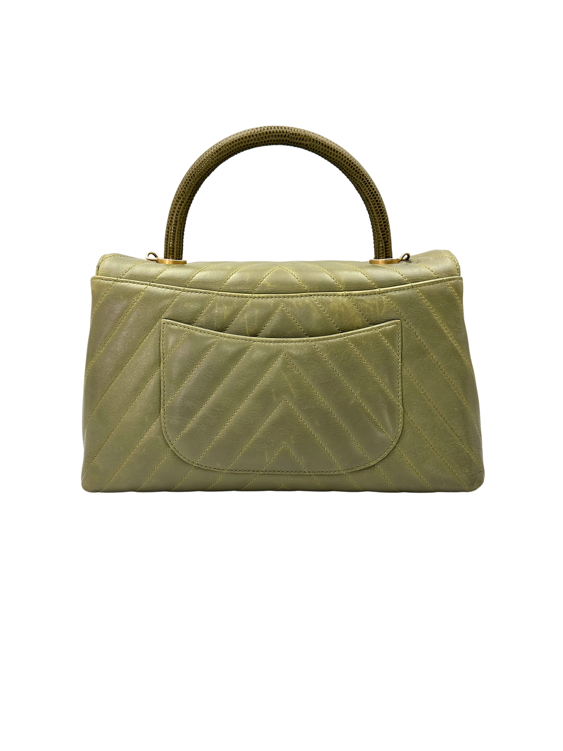 Chanel CoCo Handle Green Chevron Quilted Leather Lizard Handle Medium Size Shoulder Bag(25***43) CC2377