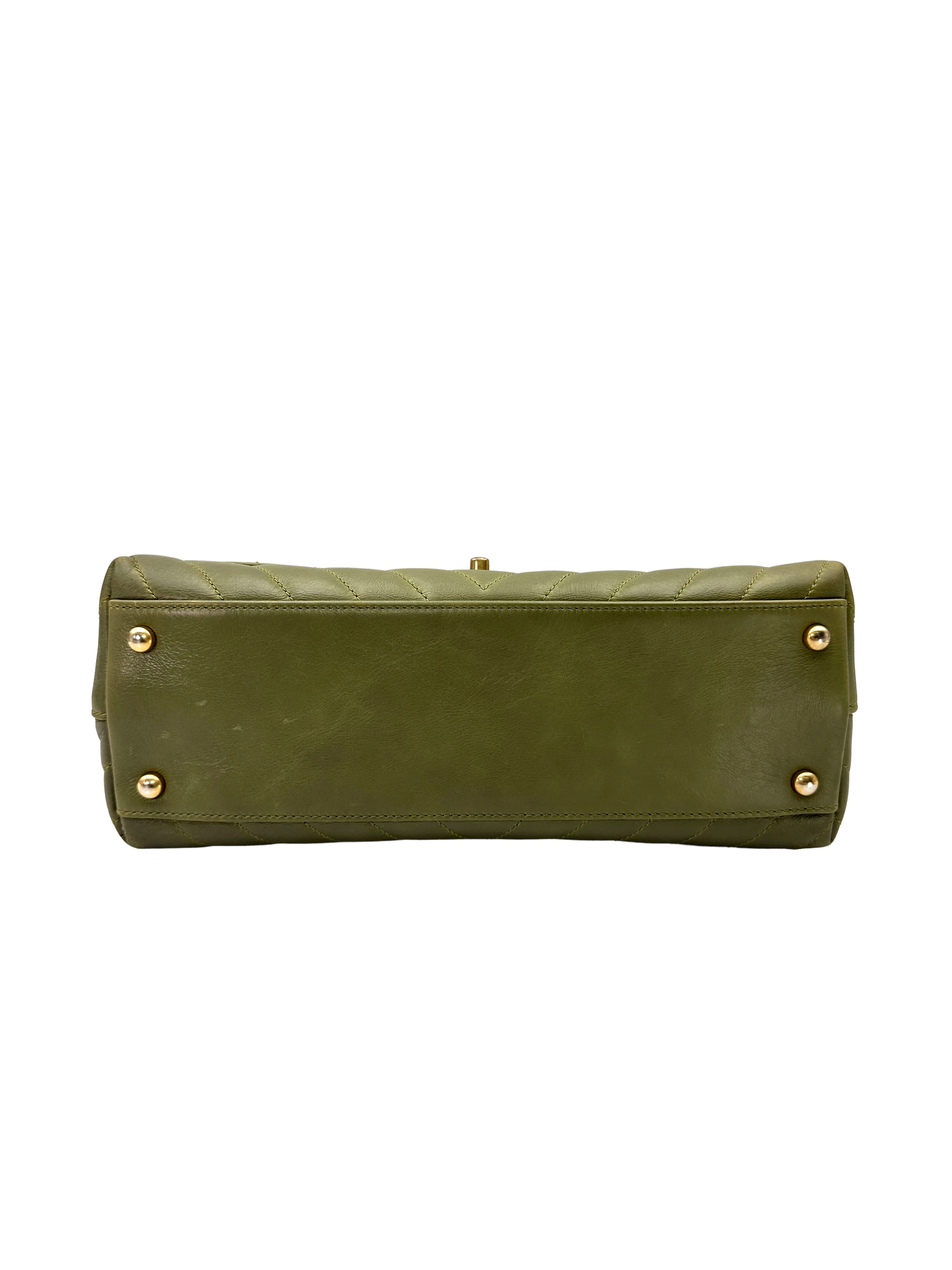Chanel CoCo Handle Green Chevron Quilted Leather Lizard Handle Medium Size Shoulder Bag(25***43) CC2377