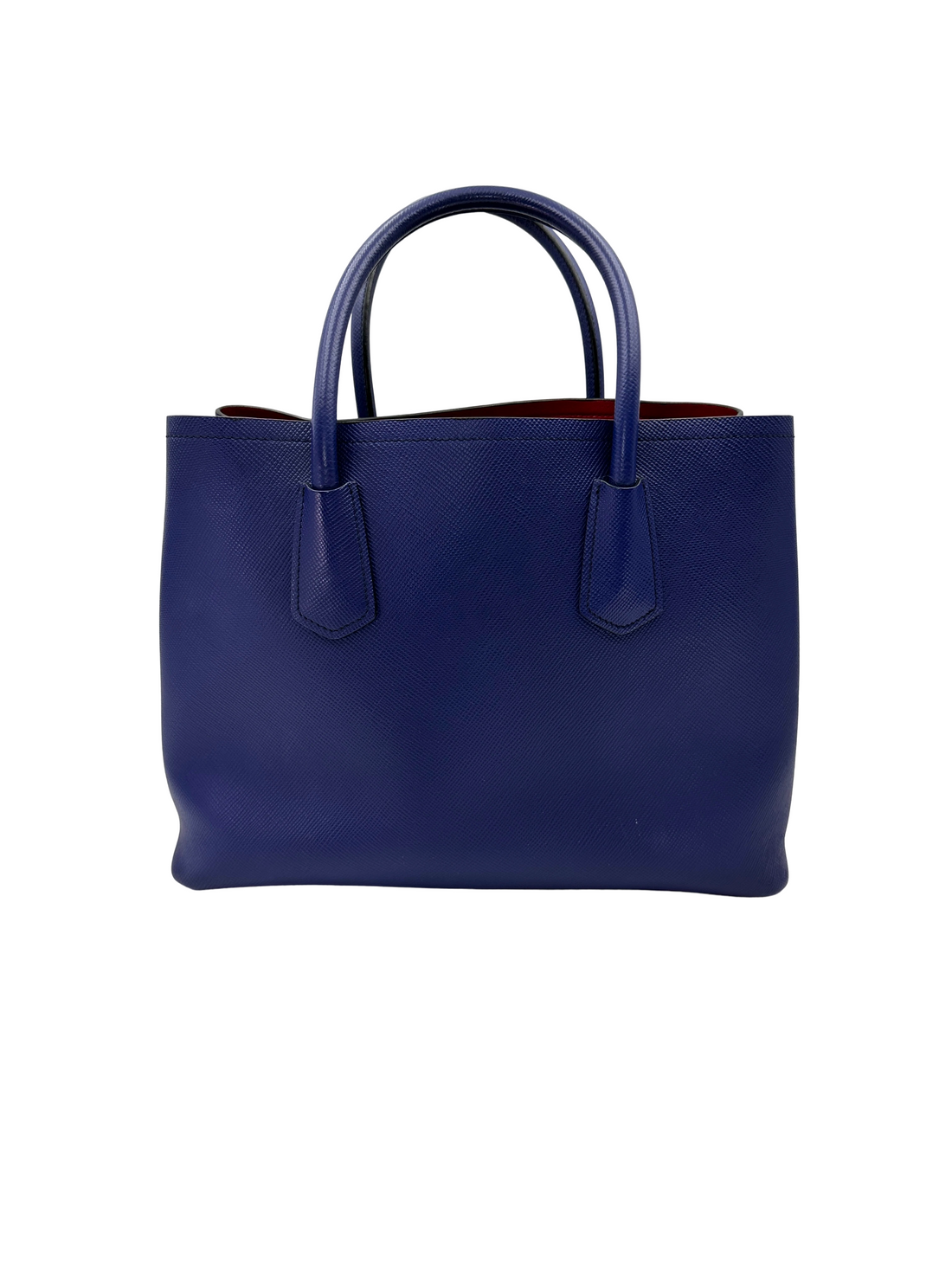 Prada Double Blue Saffiano Cuir Leather Handle Bag PR527