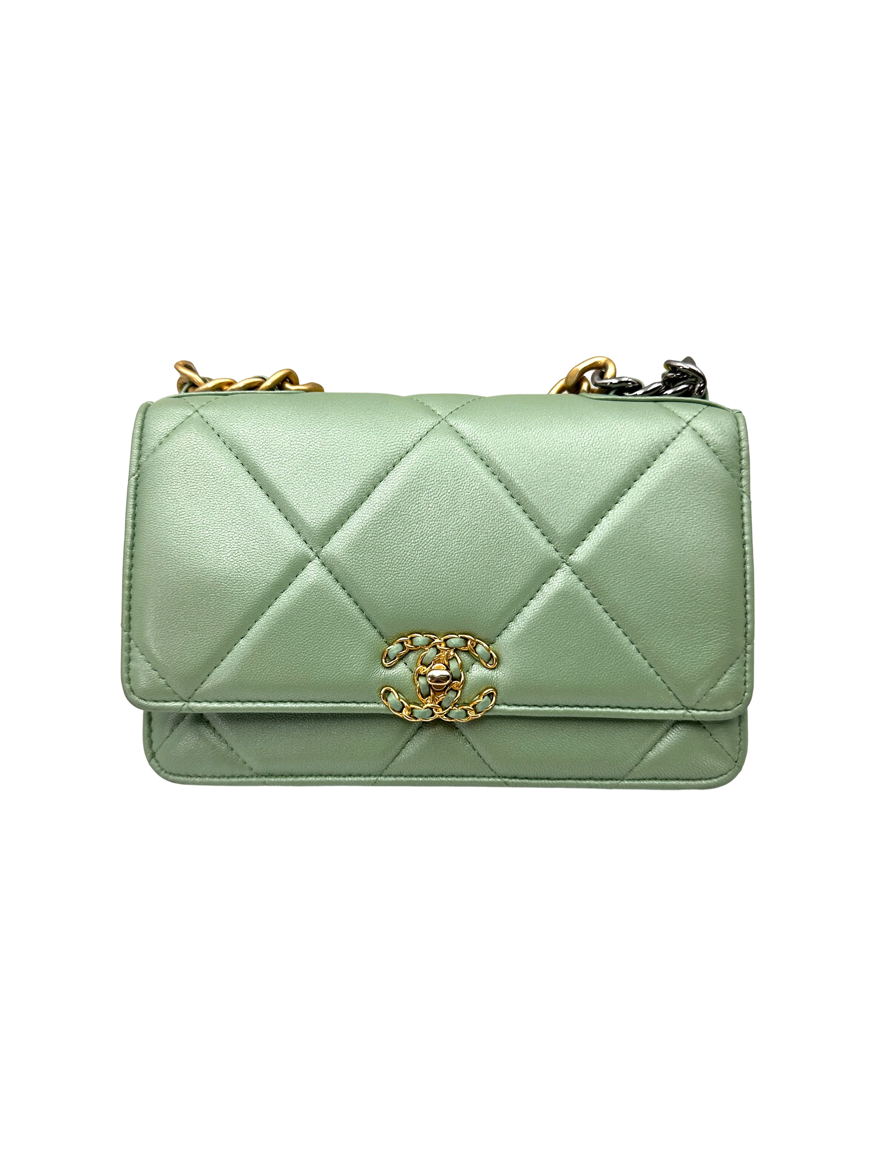 Chanel 23S 19Bag Green Quilted Leather Wallet On Chain(JL***K6) CC2380