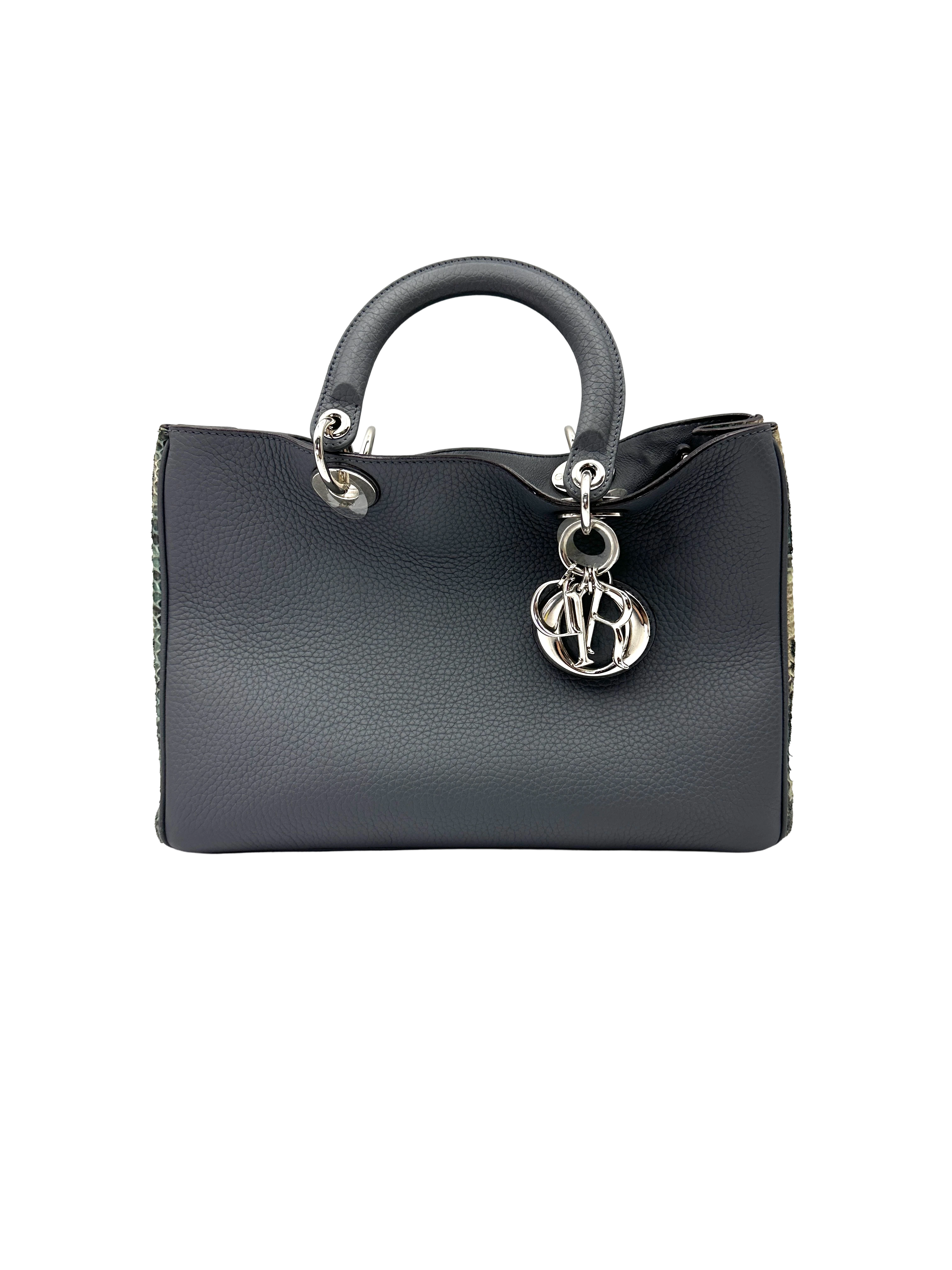 Christian Dior Diorissimo Black Leather Python Handle Bag DR853