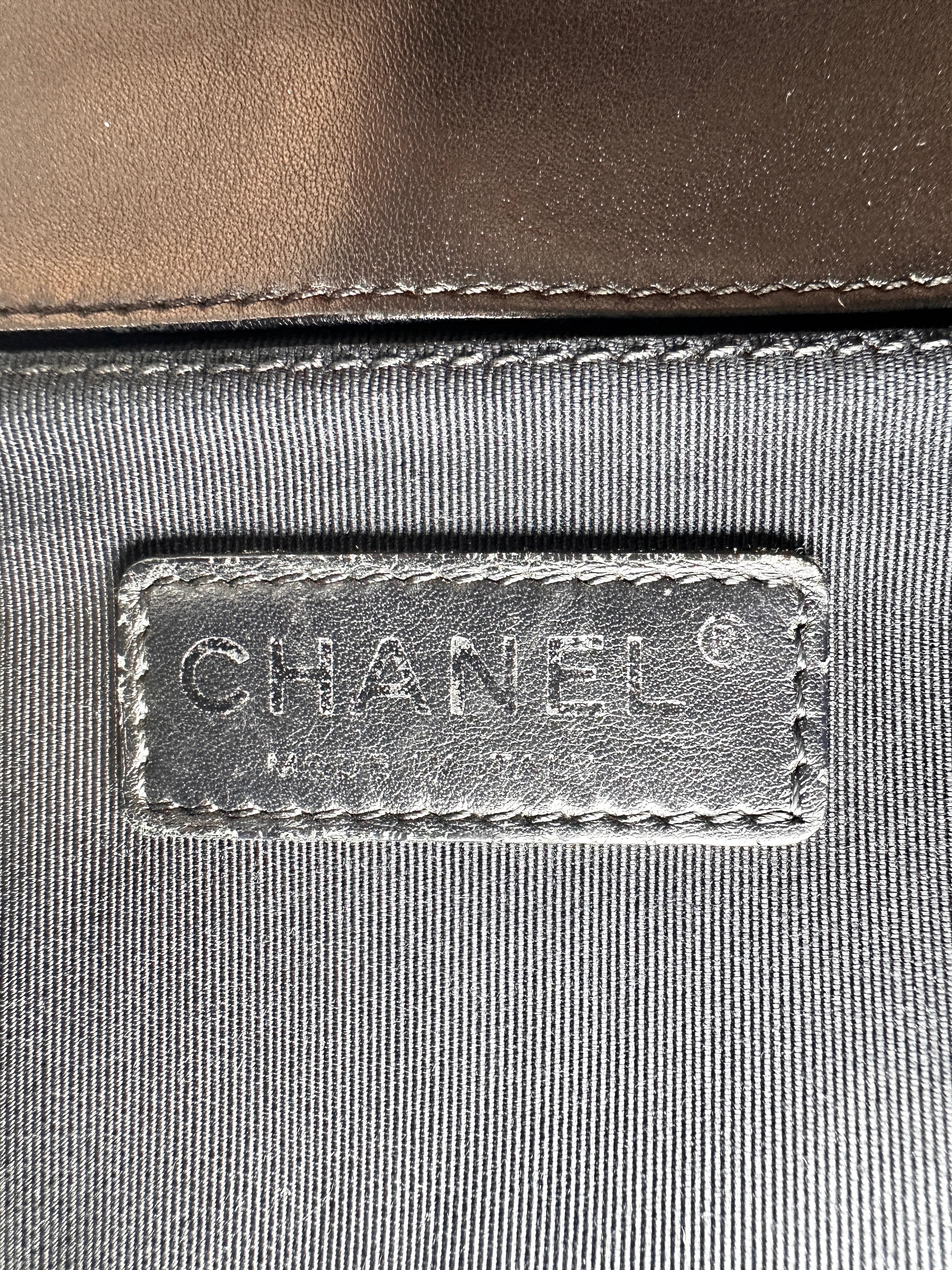 Chanel LeBoy Black Quilted Patent Leather Medium Size Flap Bag With Silver Buckle(17***41) CC2384