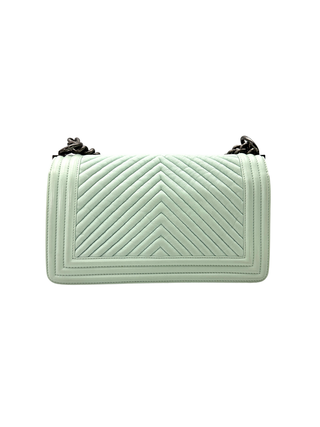 Chanel LeBoy Mint Green Quilted Leather Medium Size Flap Bag With Silver Buckle(20***68) CC2383