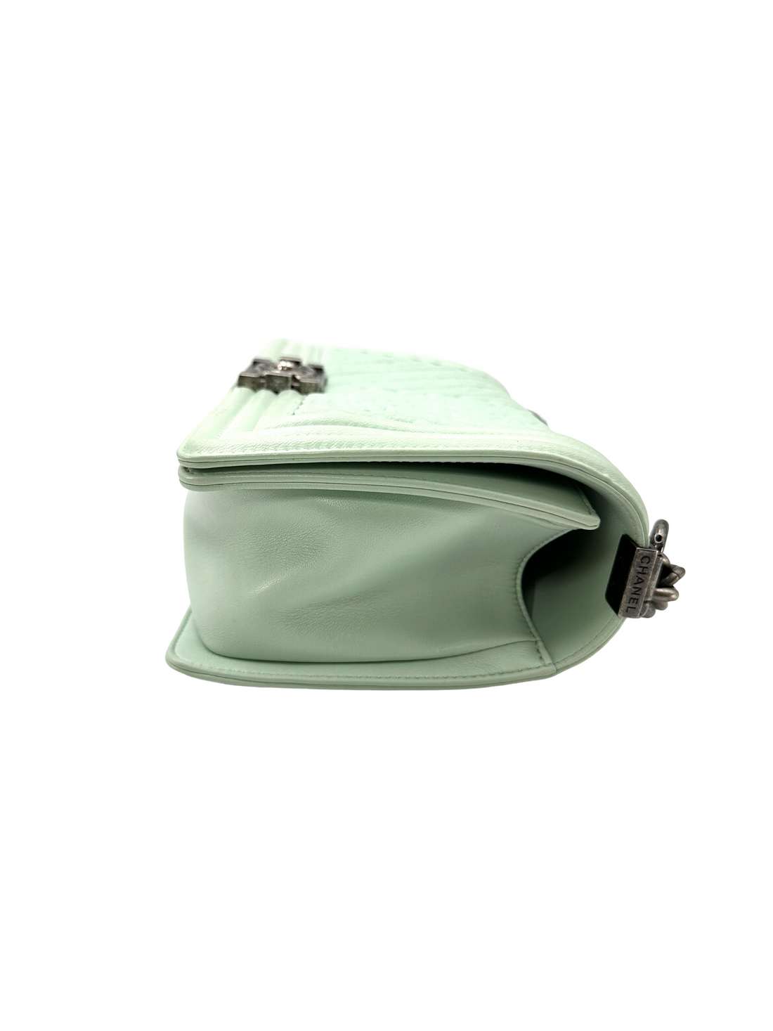 Chanel LeBoy Mint Green Quilted Leather Medium Size Flap Bag With Silver Buckle(20***68) CC2383