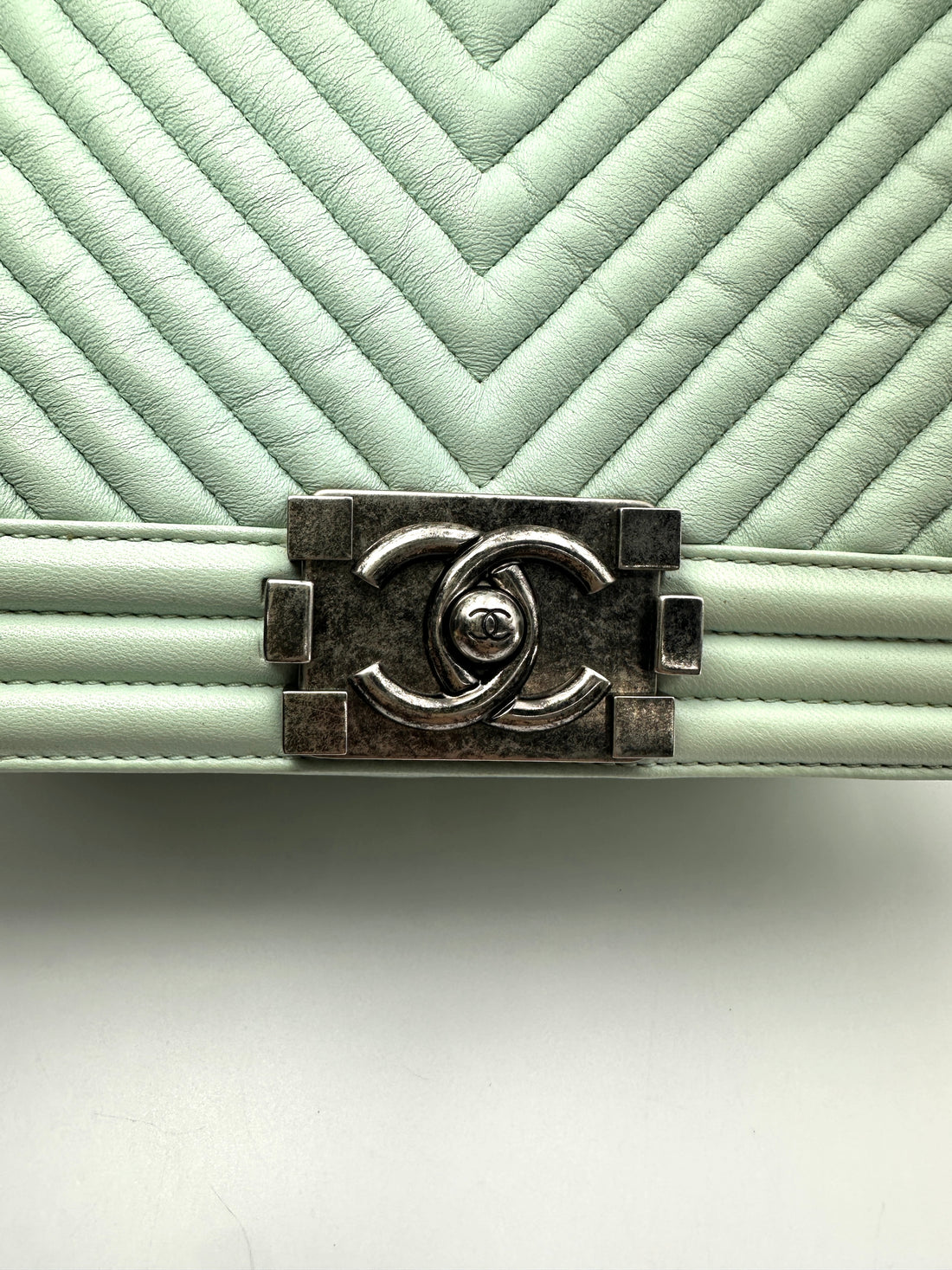 Chanel LeBoy Mint Green Quilted Leather Medium Size Flap Bag With Silver Buckle(20***68) CC2383